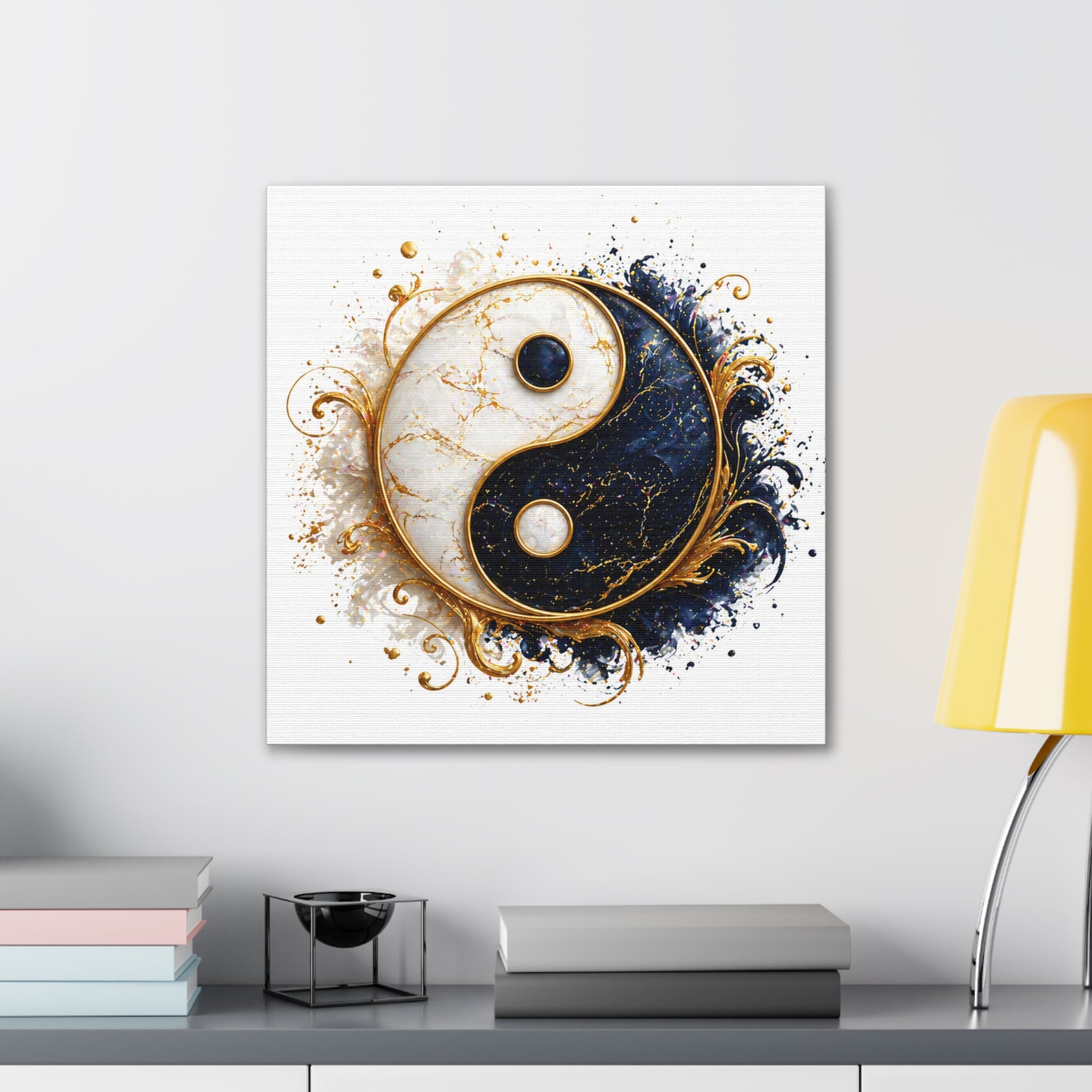 Yin Yang Marble Canvas Wall Art - Gold & Black Spiritual Decor