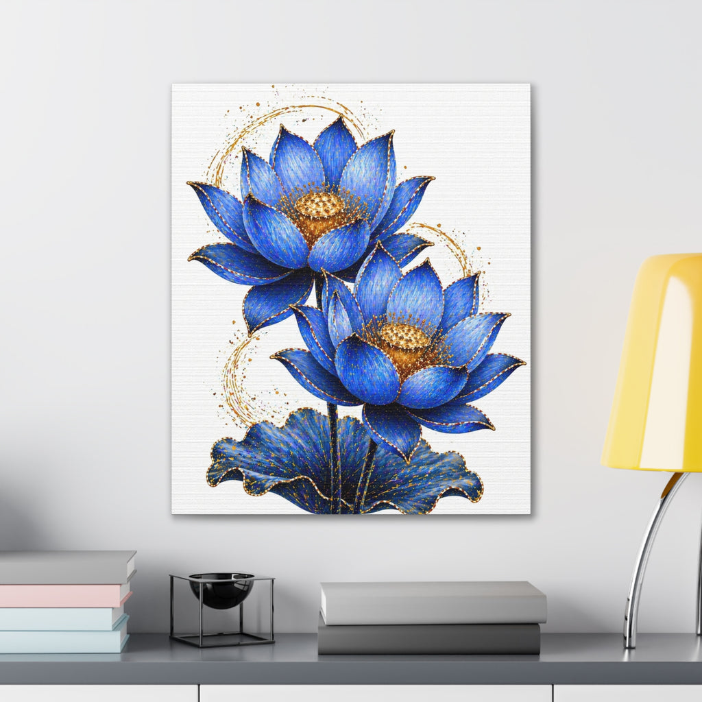 Blue Lotus Canvas Wall Art — Stretched 0.75" Botanical Print