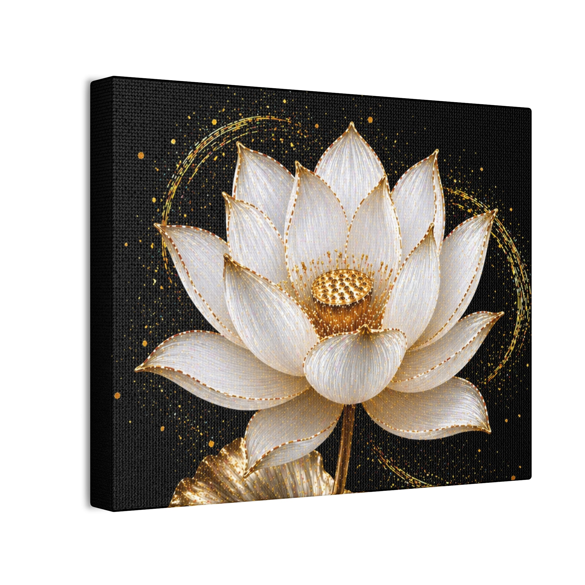 Gold Lotus Canvas Wall Art - Stretched Canvas Floral Print
