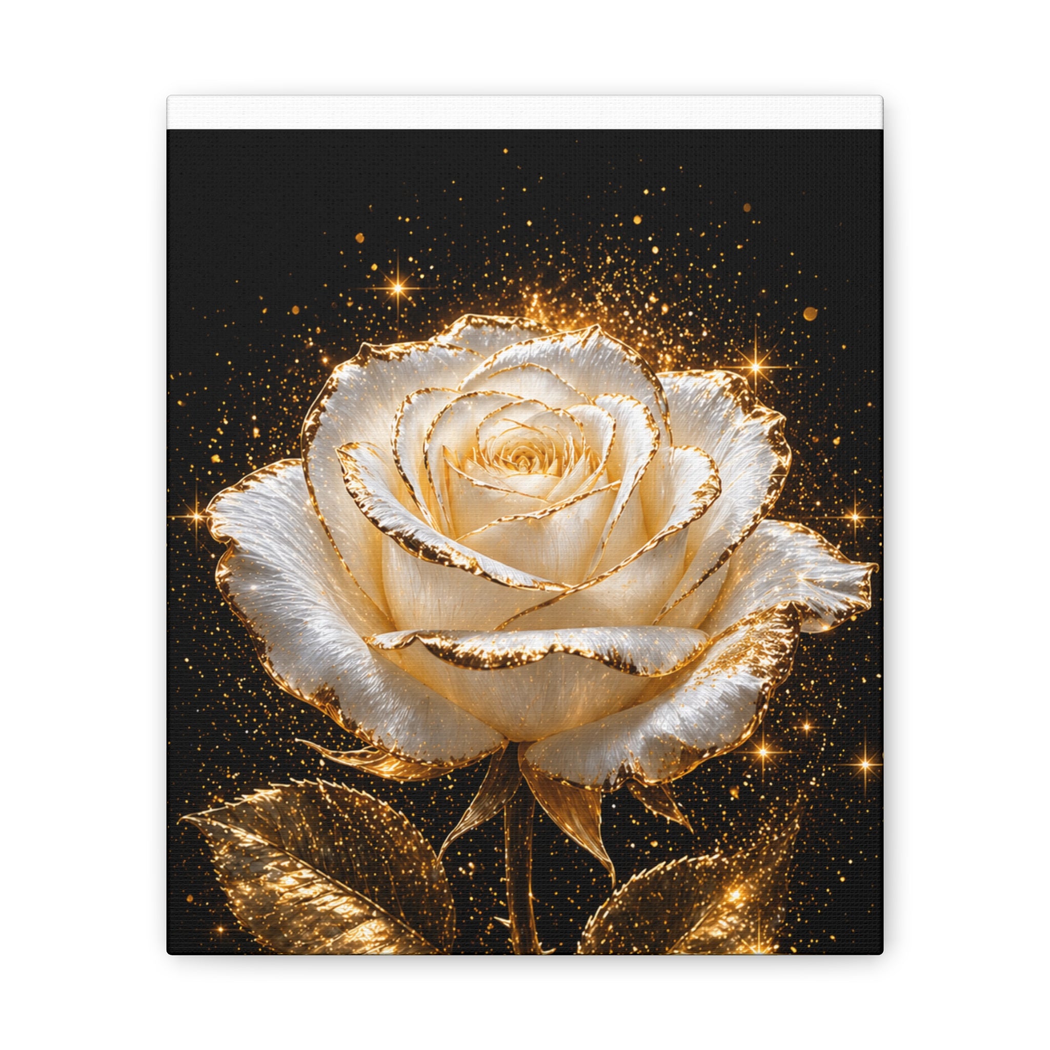 Golden Sparkle Rose Canvas Print — Glam Floral Wall Art