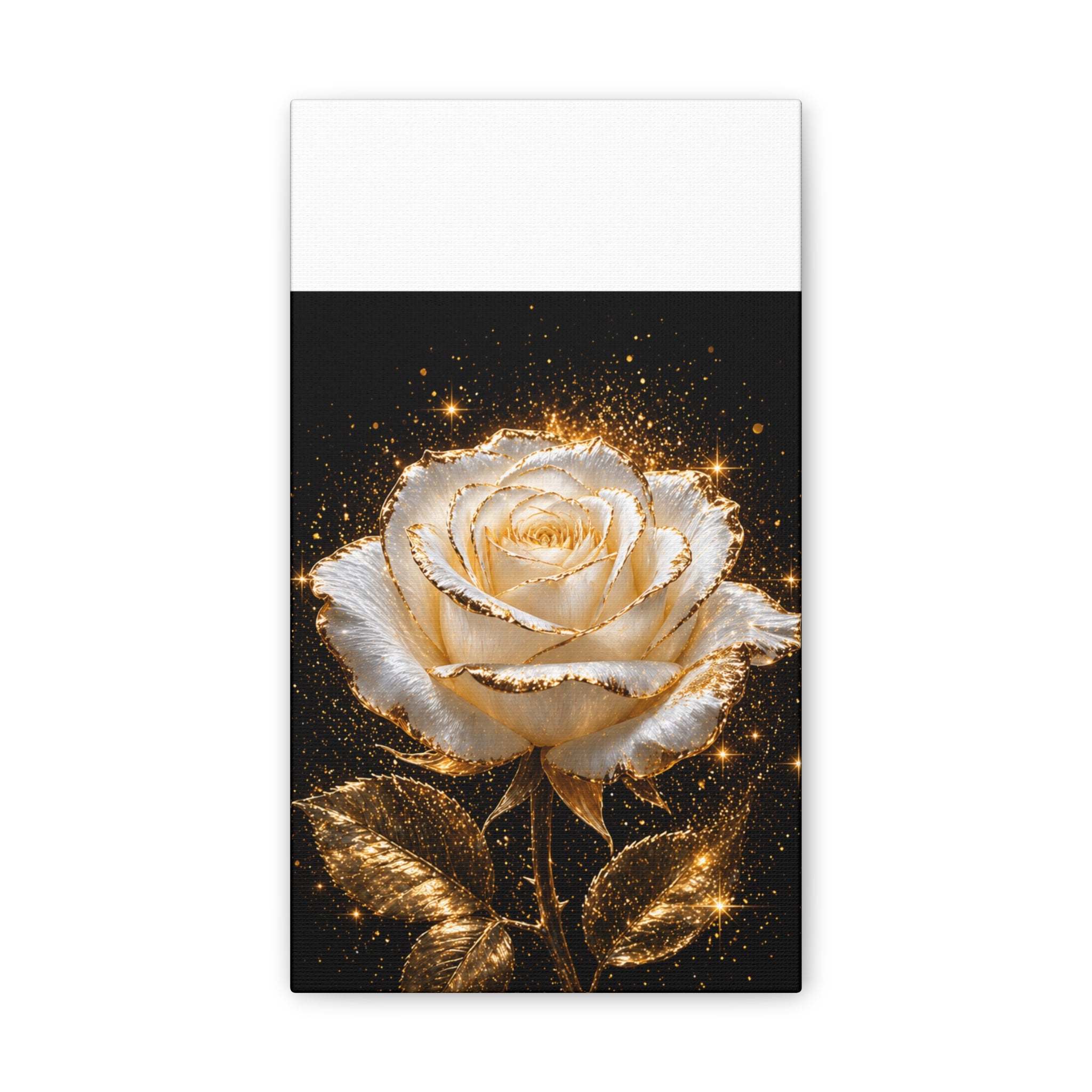 Golden Sparkle Rose Canvas Print — Glam Floral Wall Art