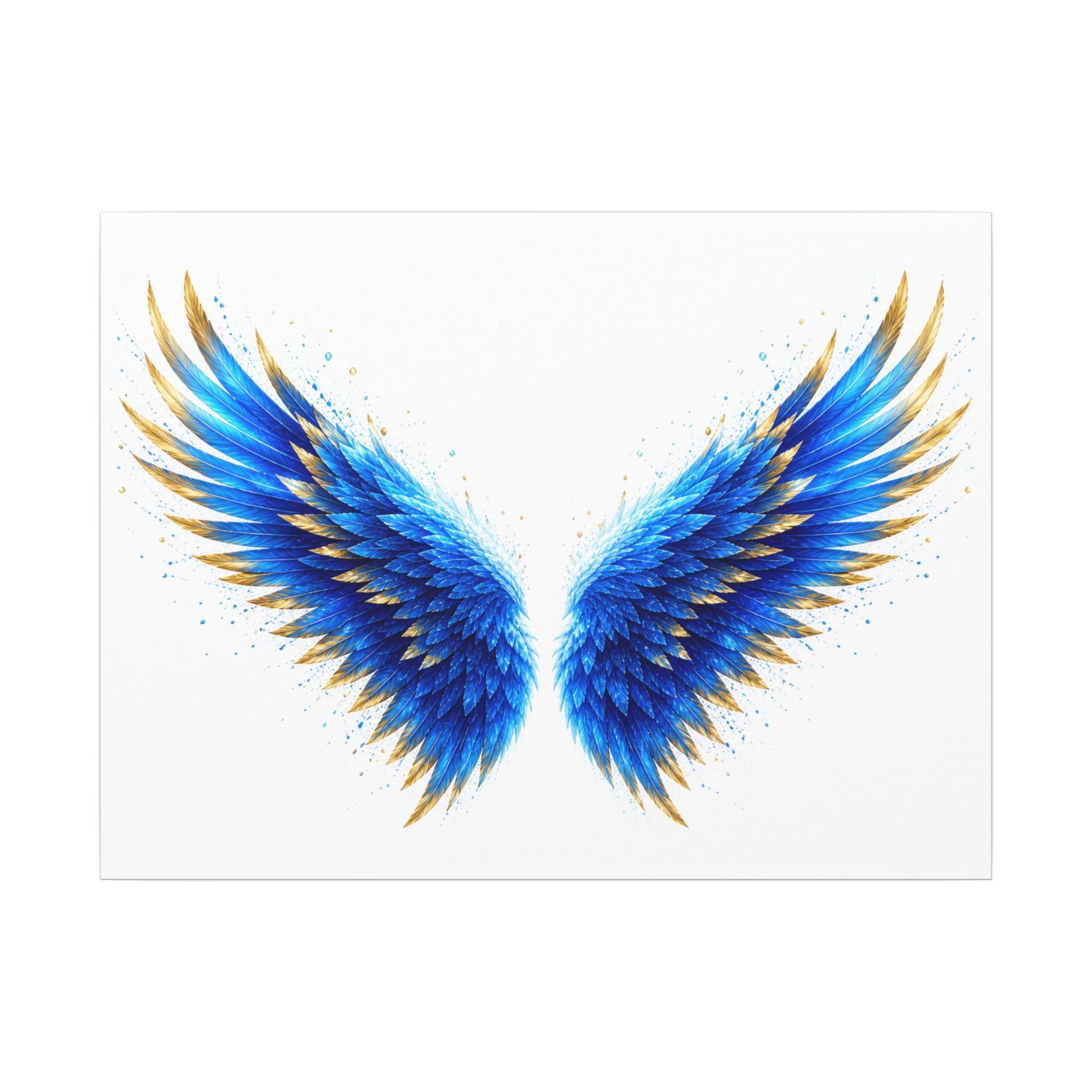 Blue & Gold Angel Wings Matte Canvas Wall Art — Stretched Decorative Canvas