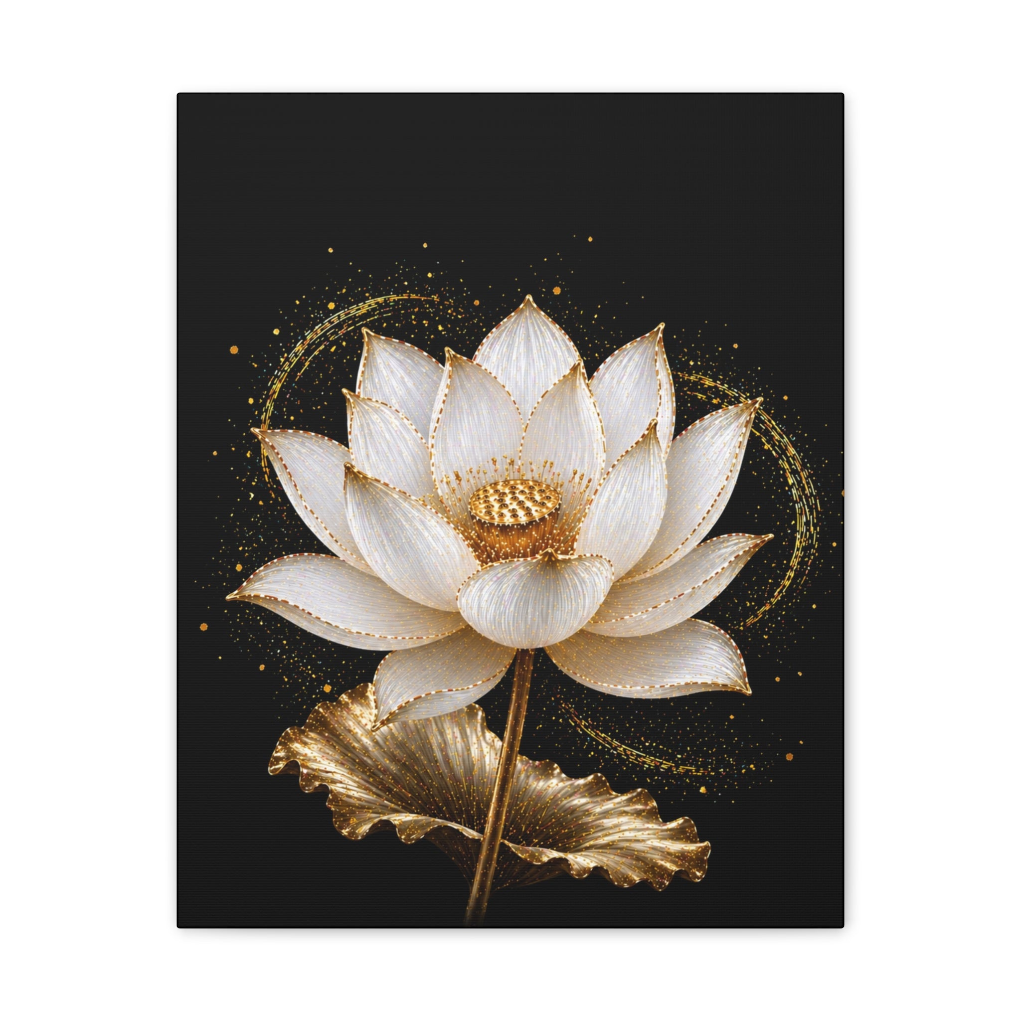 Gold Lotus Canvas Wall Art - Stretched Canvas Floral Print