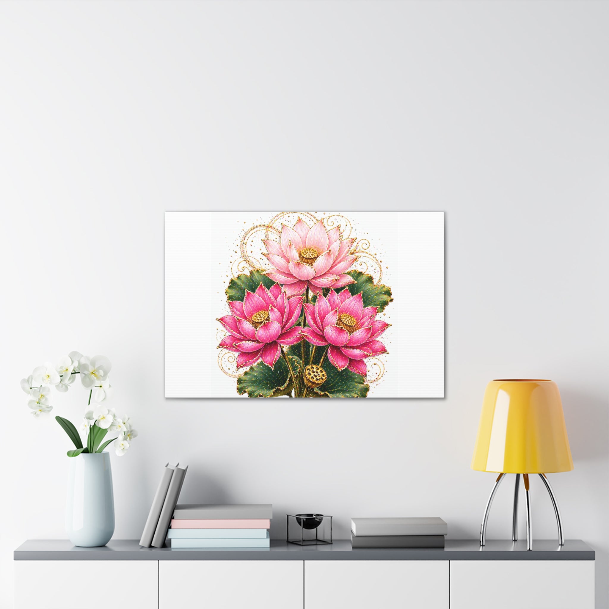 Lotus Floral Canvas Wall Art — Pink Lotus Stretched Canvas Print