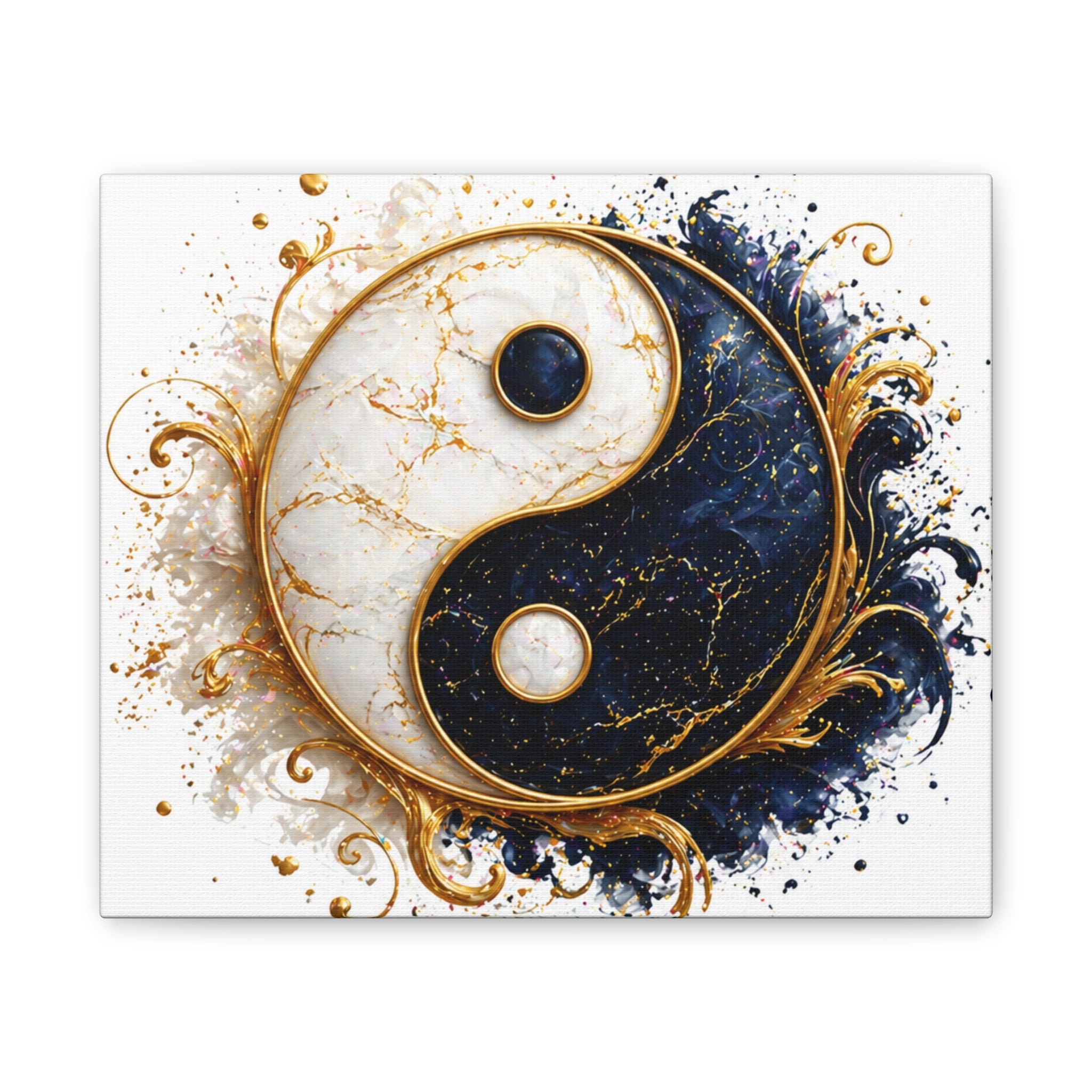 Yin Yang Marble Canvas Wall Art - Gold & Black Spiritual Decor