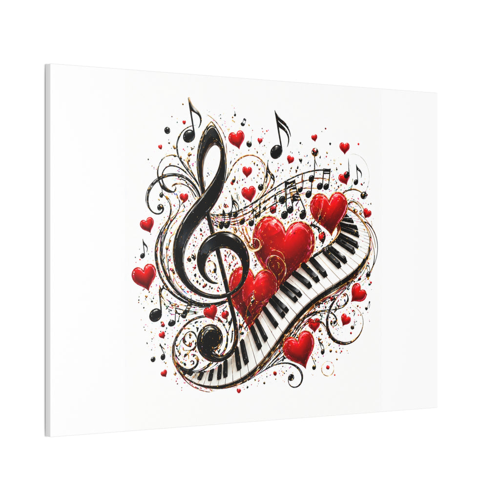 Canvas Print - Musical Hearts Treble Clef & Piano Wall Art (Valentine Music Gift)