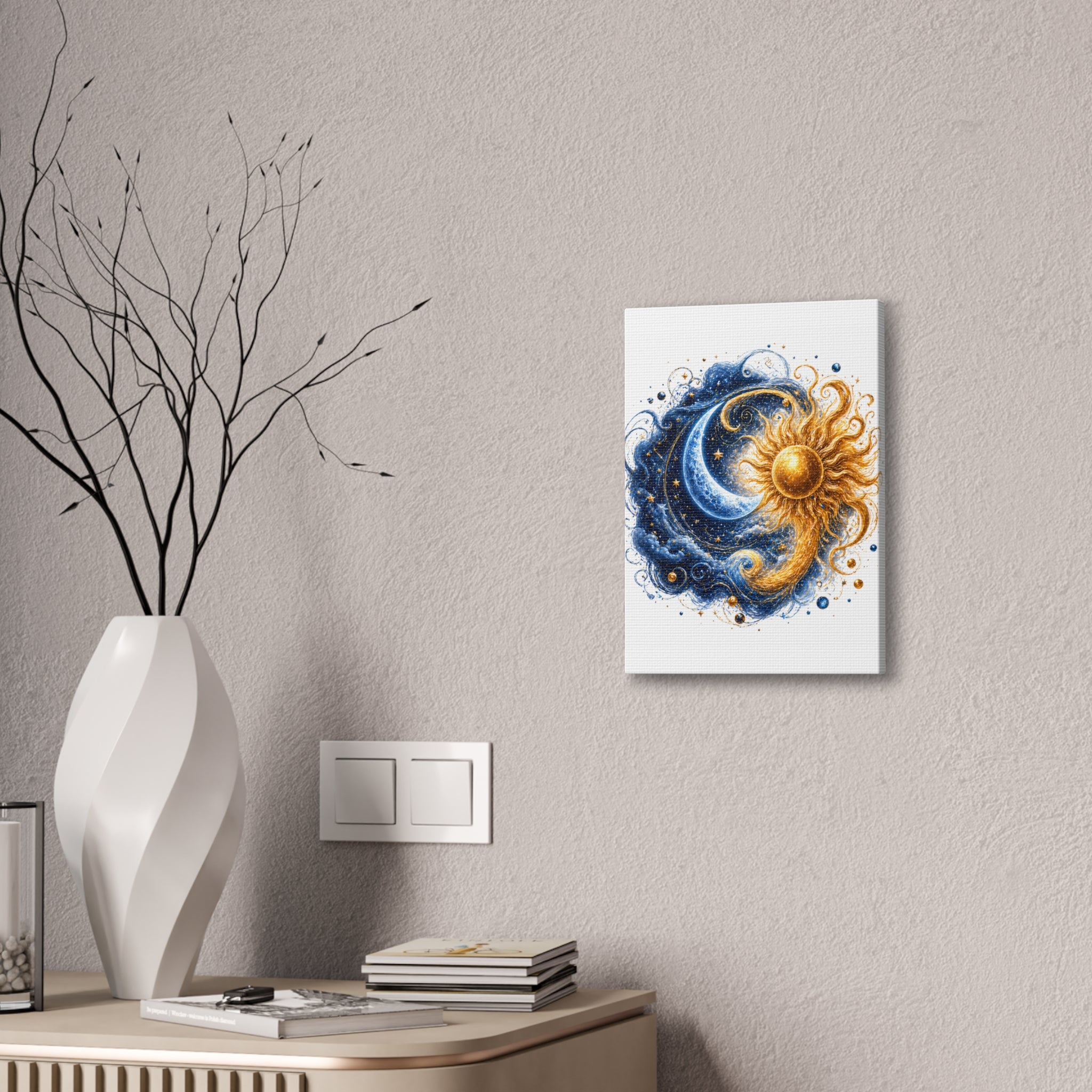 Sun and Moon Wall Art Canvas - Cosmic Celestial Painting