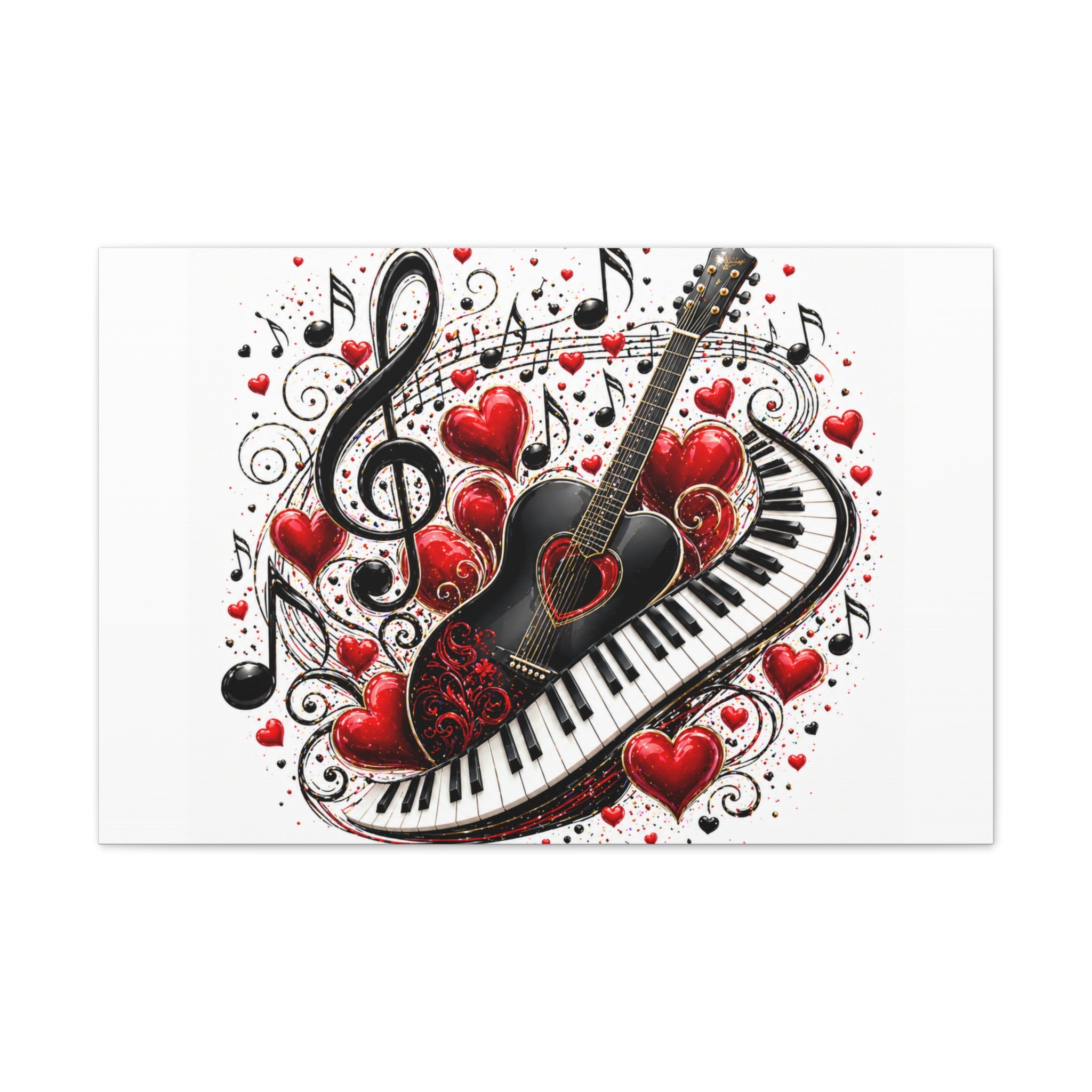 Music Heart Canvas Wall Art — Guitar & Piano Hearts Print