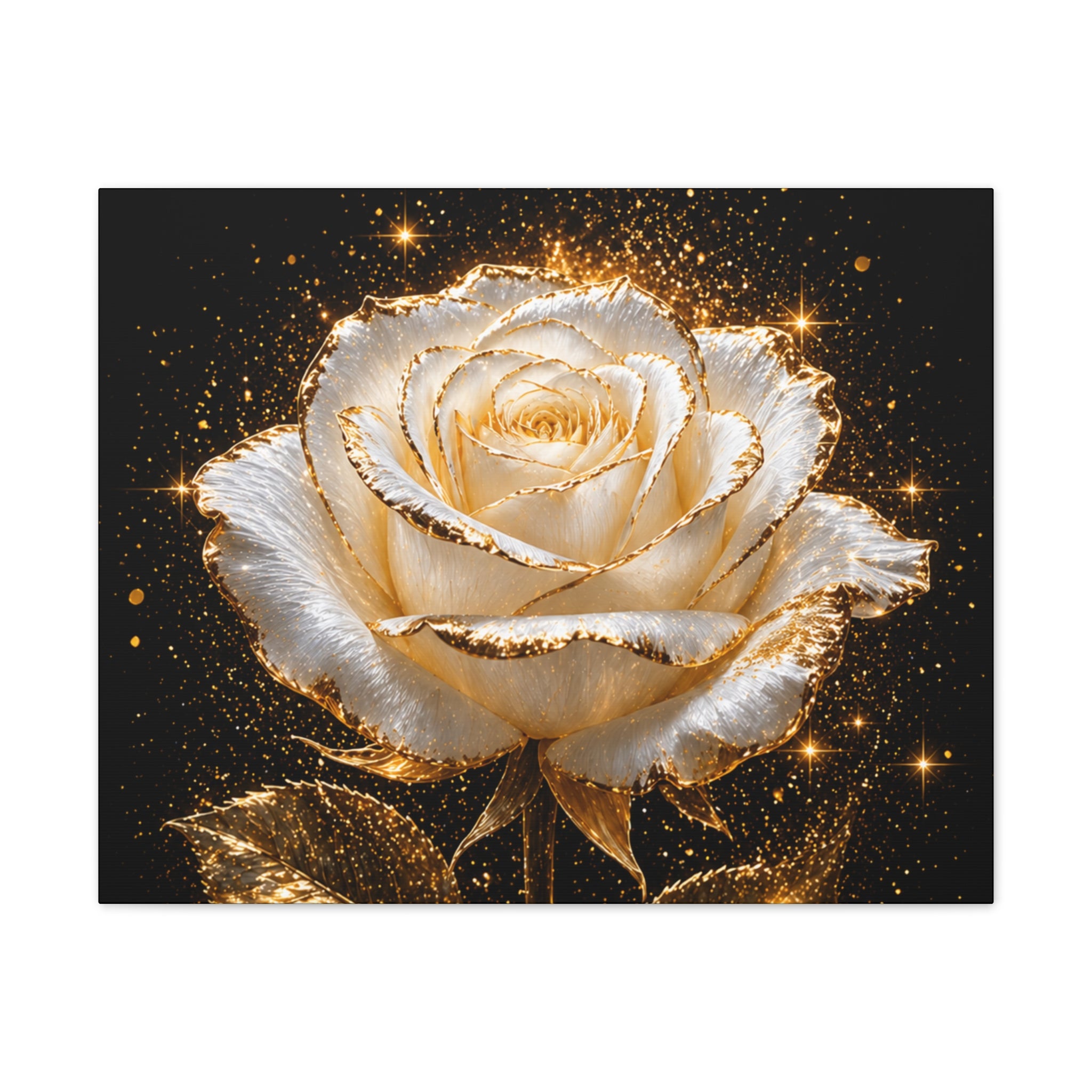 Golden Sparkle Rose Canvas Print — Glam Floral Wall Art