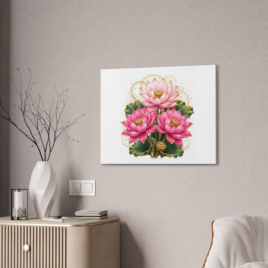 Lotus Floral Canvas Wall Art — Pink Lotus Stretched Canvas Print