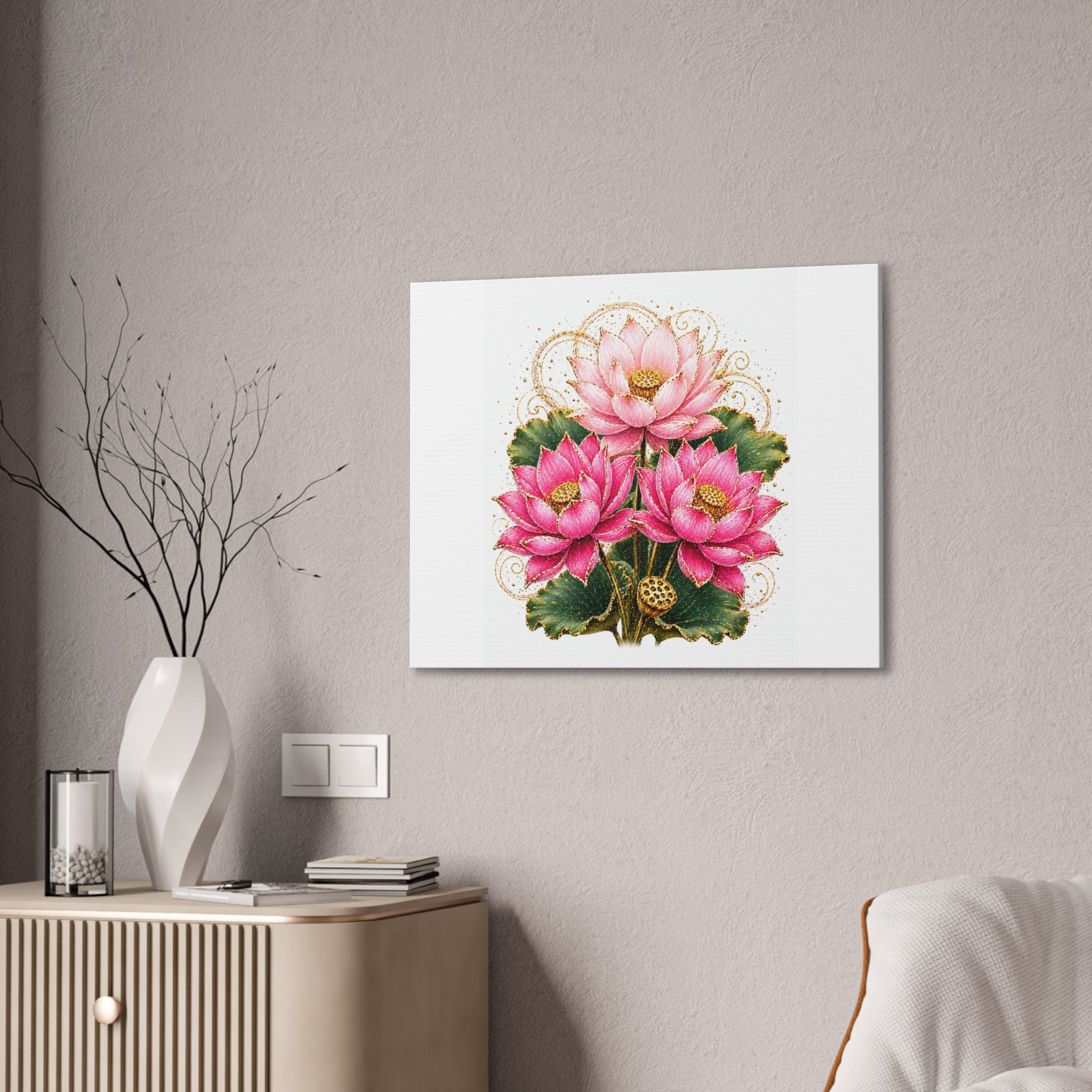 Lotus Floral Canvas Wall Art — Pink Lotus Stretched Canvas Print