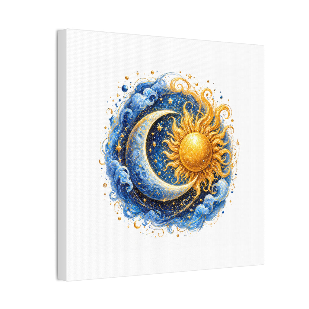 Sun and Moon Wall Art Canvas — Celestial Sun & Crescent Moon Stretched Canvas