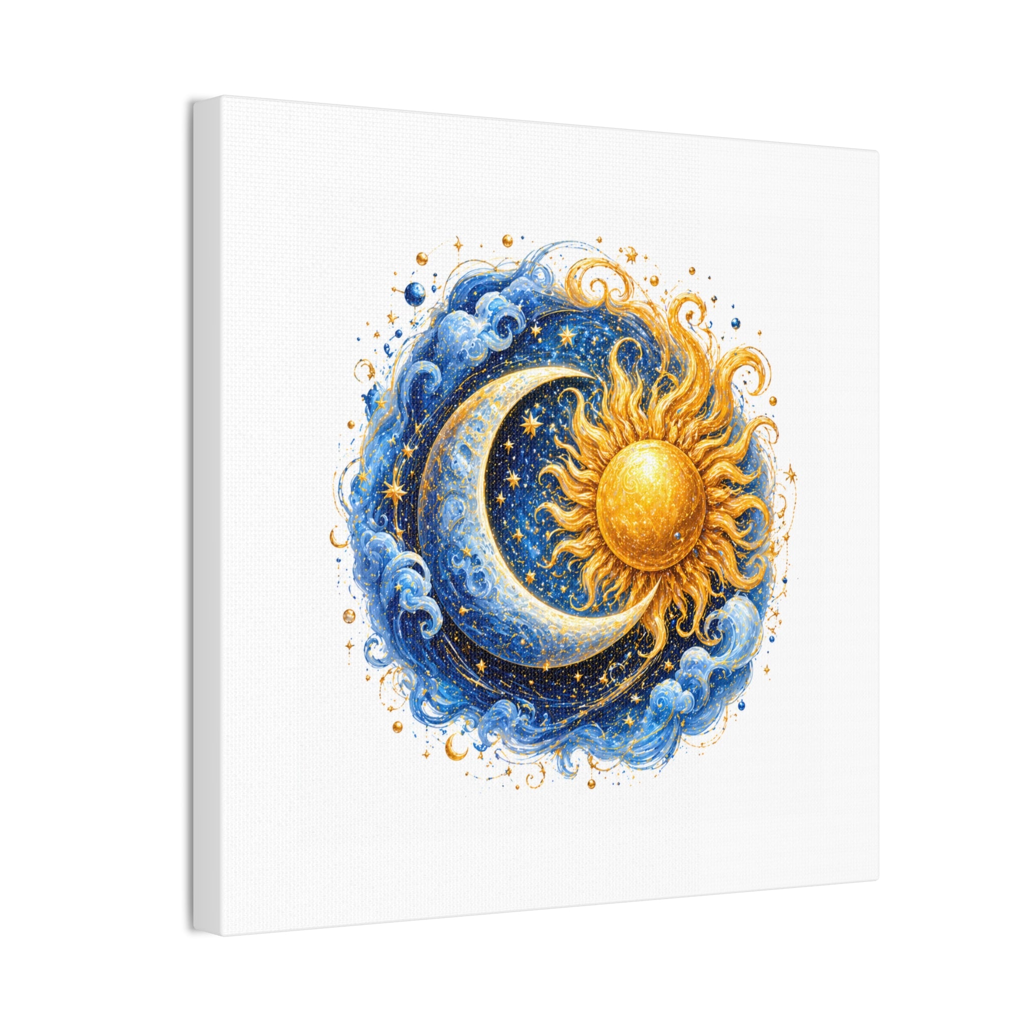 Sun and Moon Wall Art Canvas — Celestial Sun & Crescent Moon Stretched Canvas
