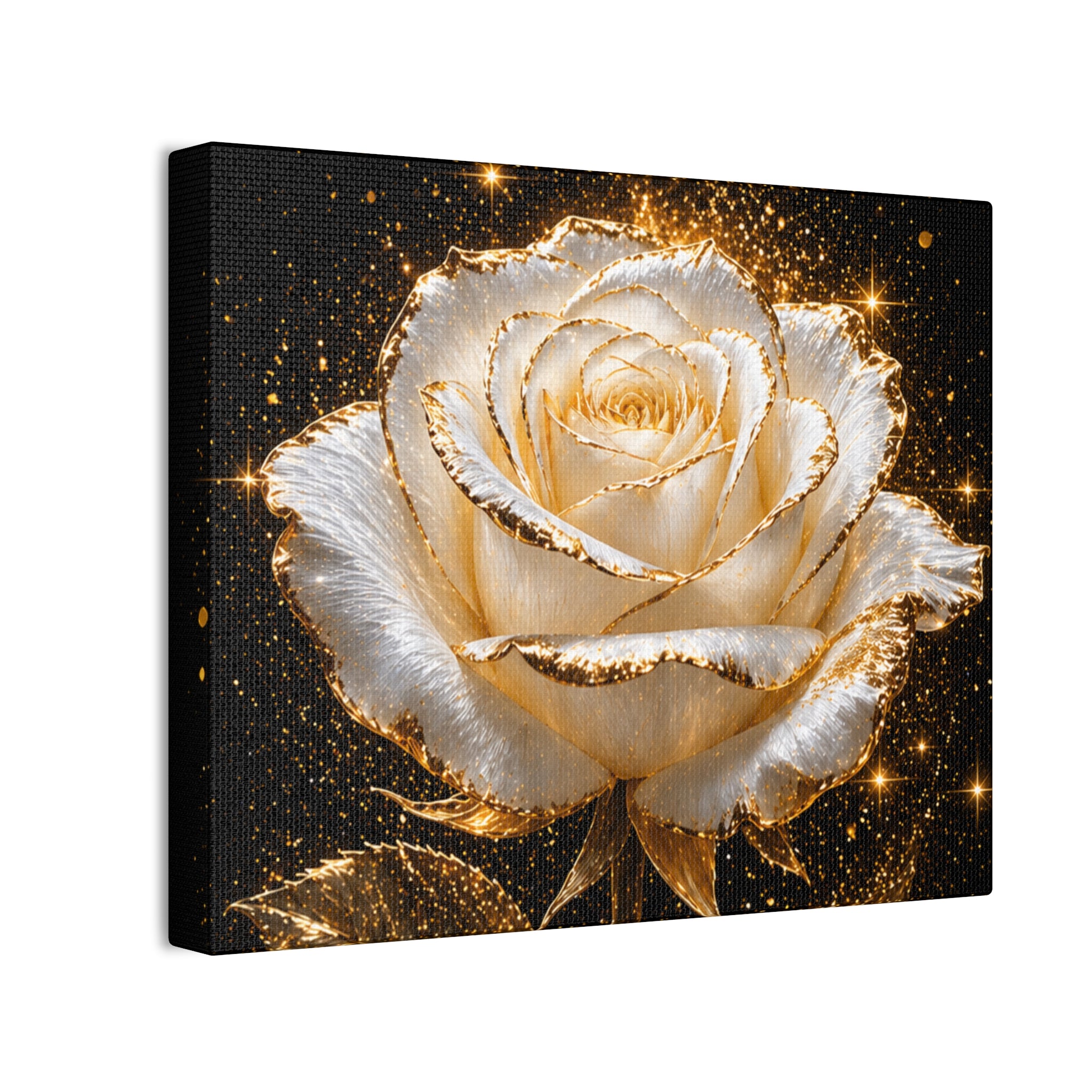 Golden Sparkle Rose Canvas Print — Glam Floral Wall Art