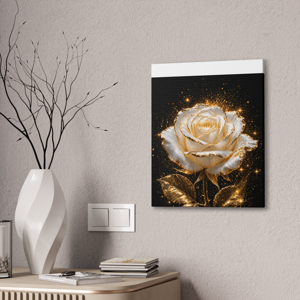 Golden Sparkle Rose Canvas Print — Glam Floral Wall Art