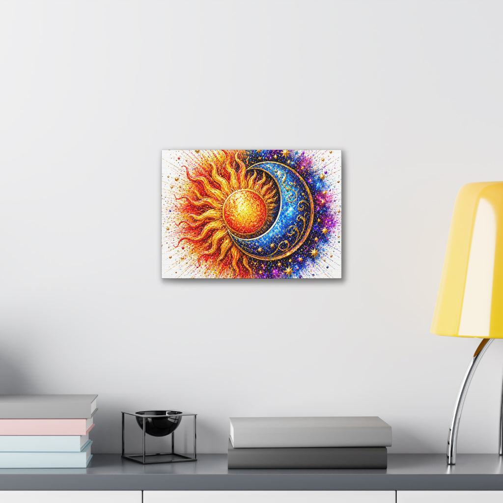 Sun and Moon Wall Art Canvas – Vibrant Celestial Sun & Crescent Moon Stretched Canvas