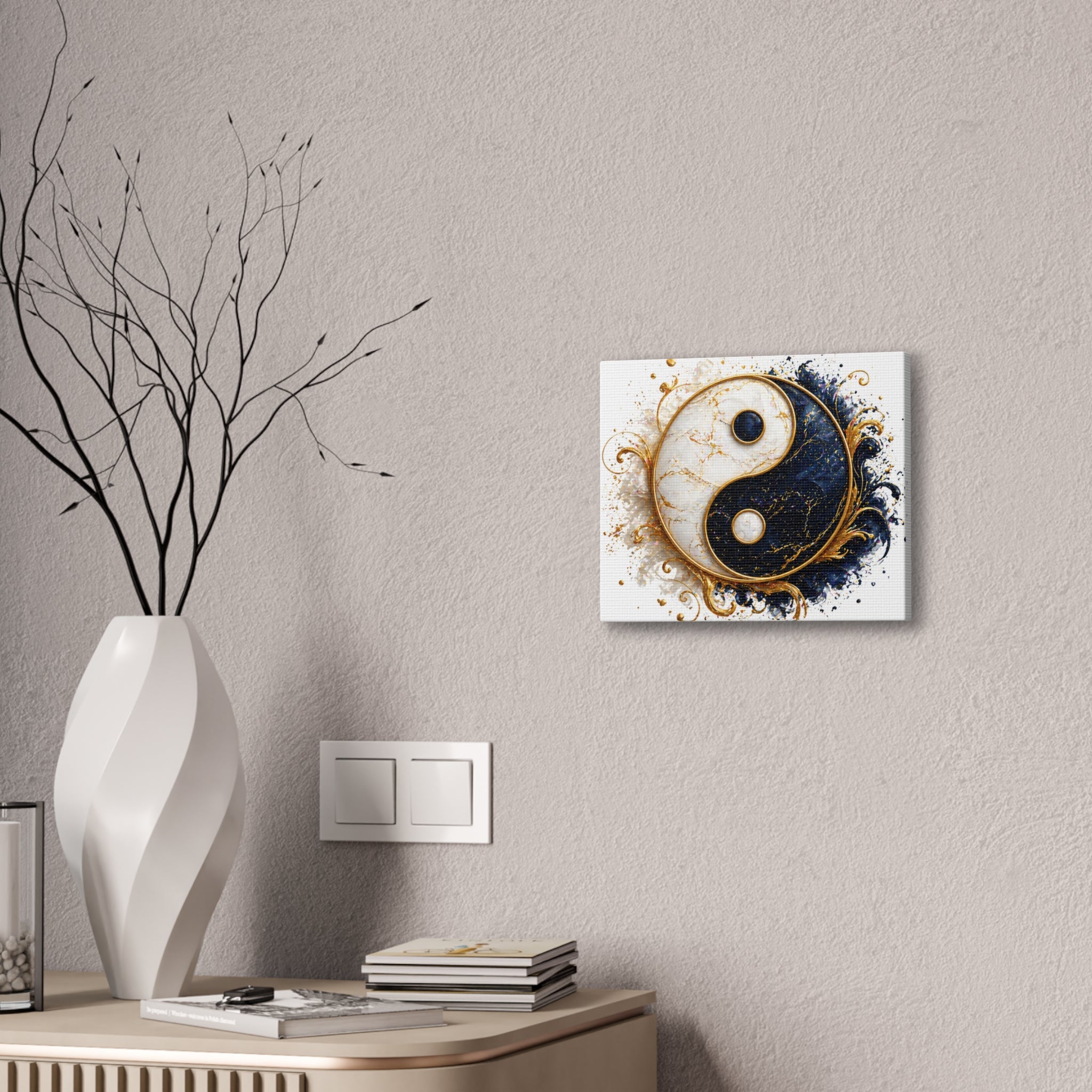 Yin Yang Marble Canvas Wall Art - Gold & Black Spiritual Decor