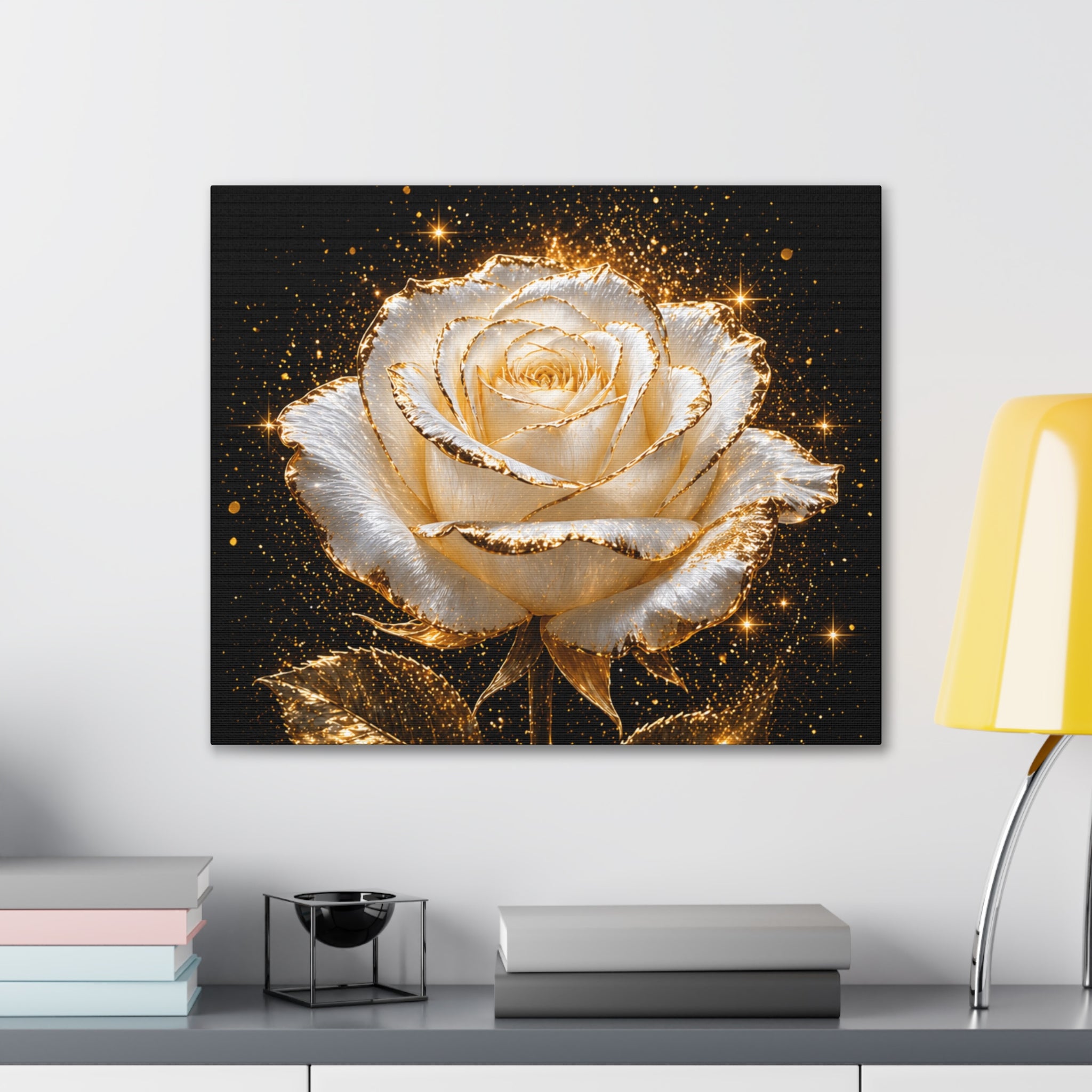 Golden Sparkle Rose Canvas Print — Glam Floral Wall Art