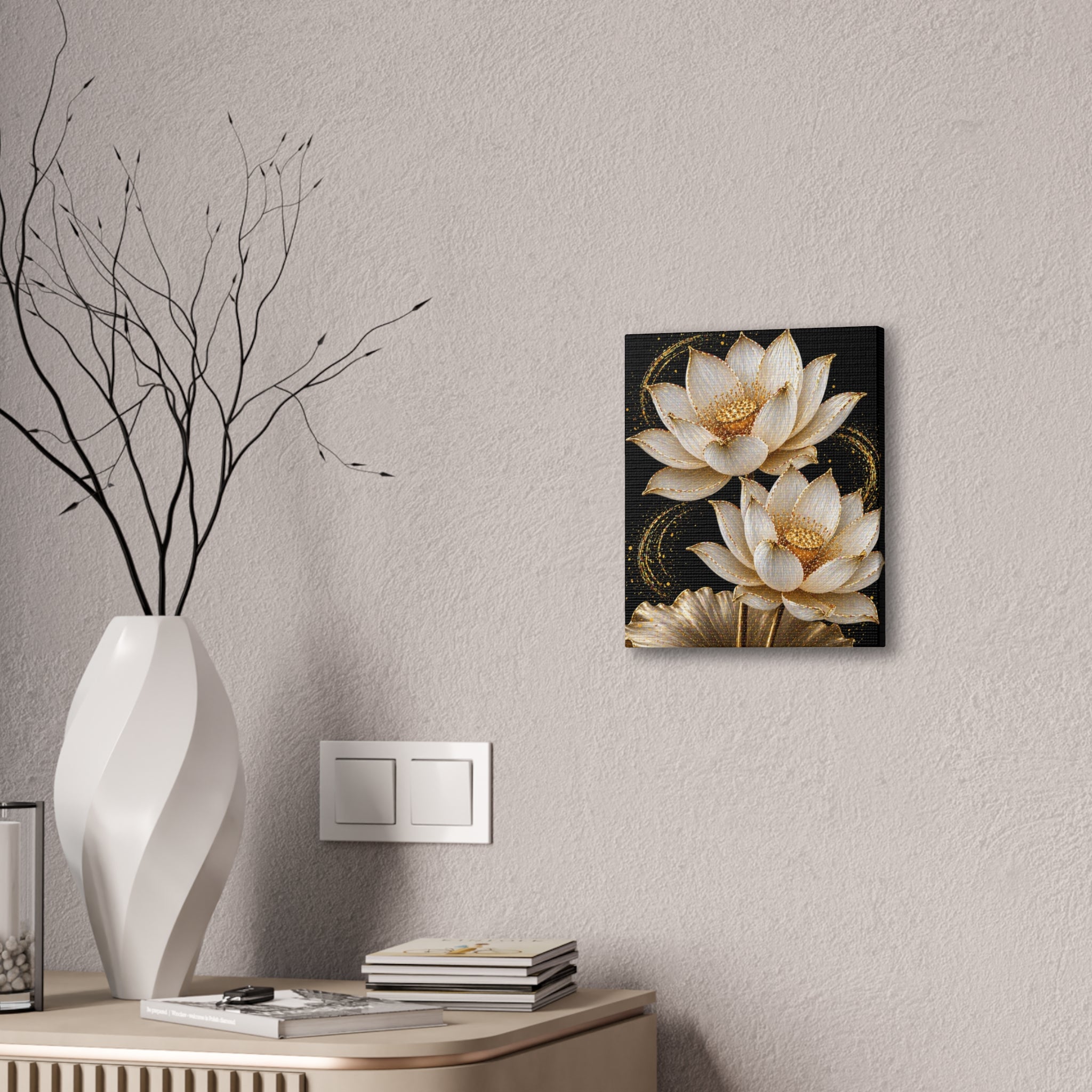 Golden Lotus Canvas Print — Elegant Floral Wall Art