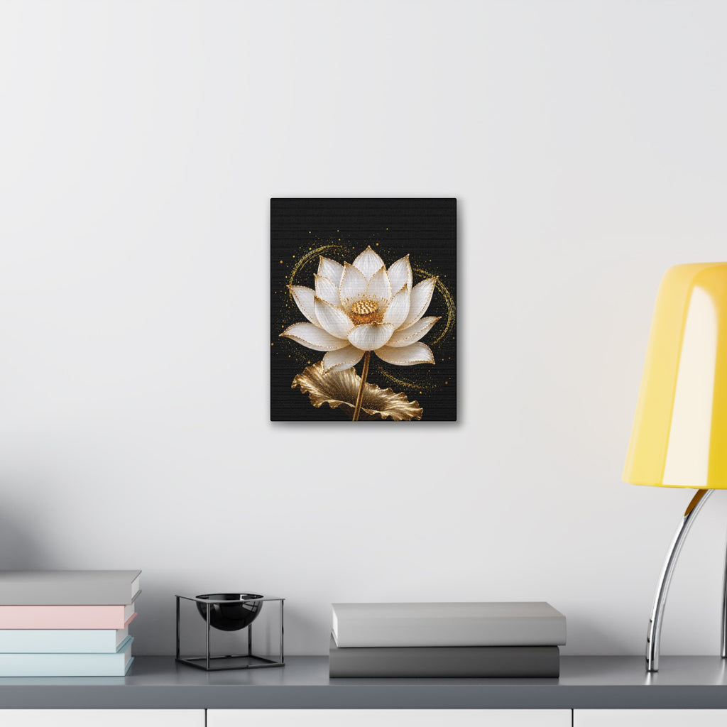 Gold Lotus Canvas Wall Art - Stretched Canvas Floral Print