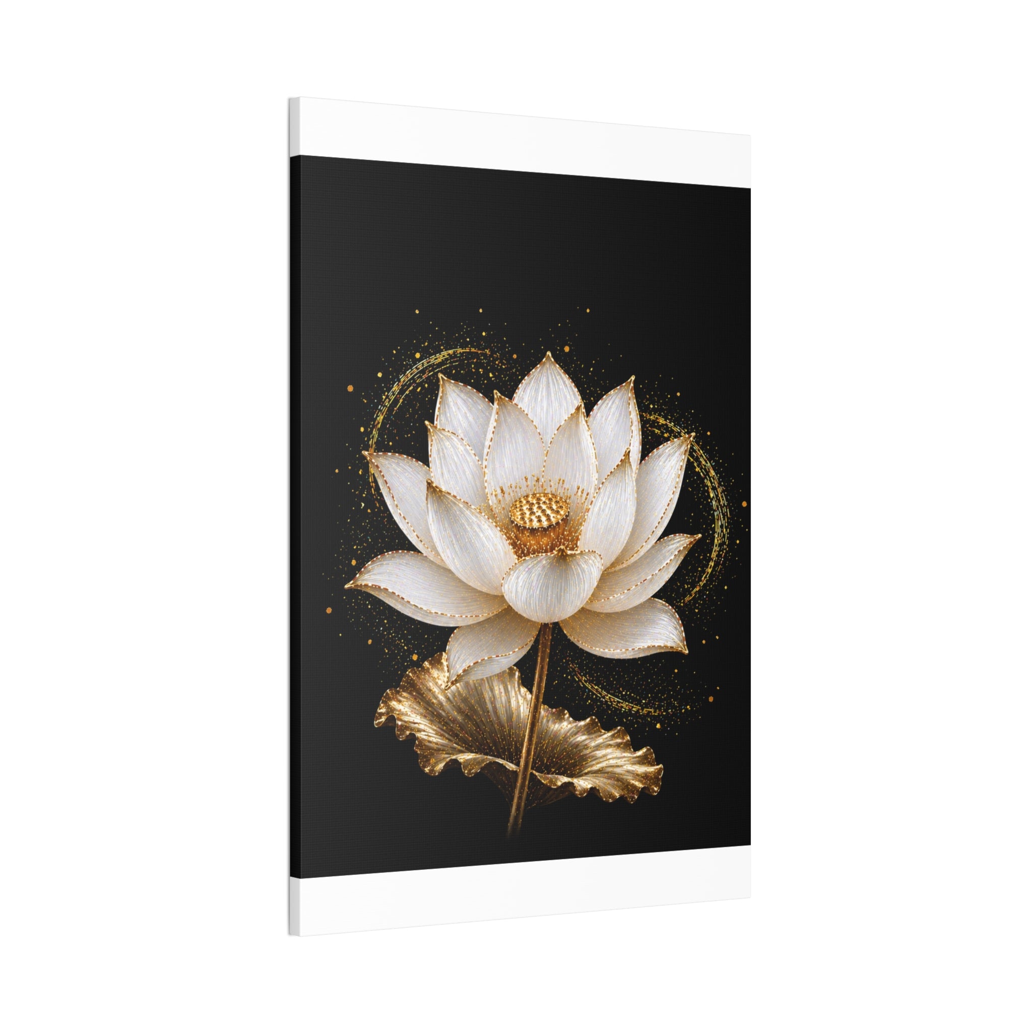 Gold Lotus Canvas Wall Art - Stretched Canvas Floral Print