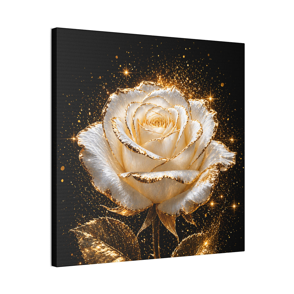 Golden Sparkle Rose Canvas Print — Glam Floral Wall Art