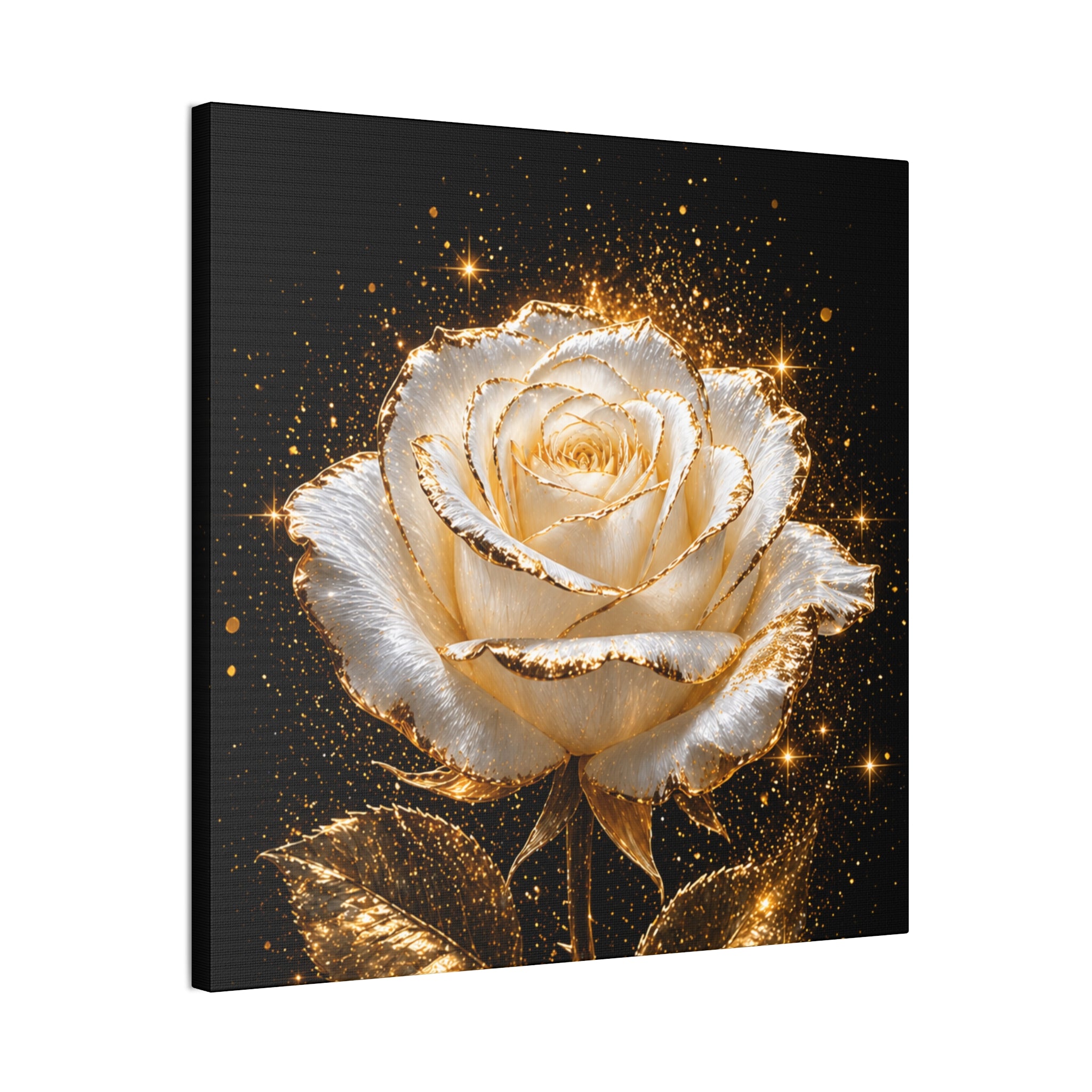 Golden Sparkle Rose Canvas Print — Glam Floral Wall Art