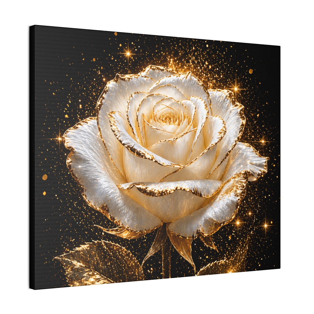 Golden Sparkle Rose Canvas Print — Glam Floral Wall Art