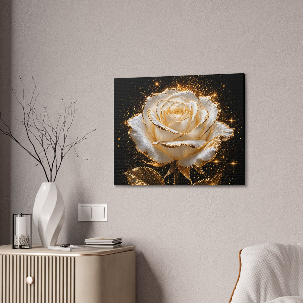 Golden Sparkle Rose Canvas Print — Glam Floral Wall Art