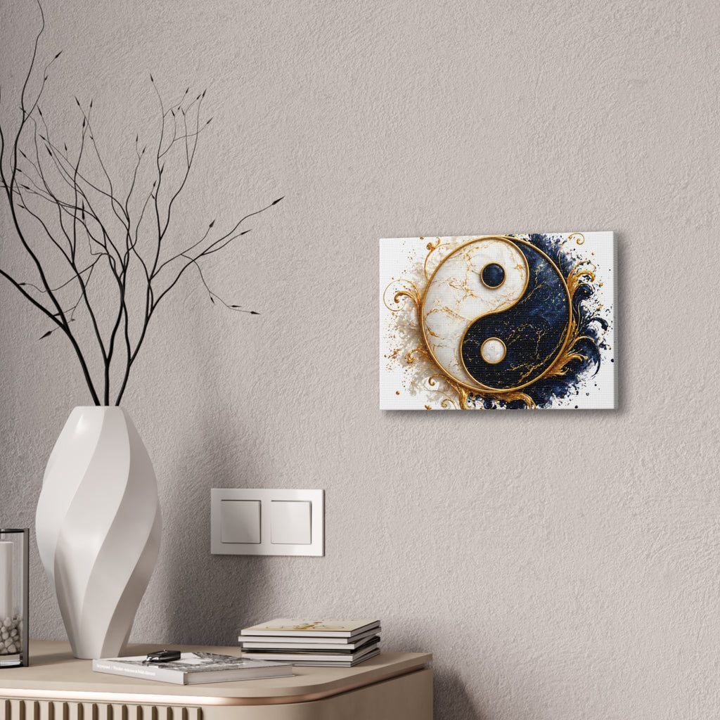 Yin Yang Marble Canvas Wall Art - Gold & Black Spiritual Decor