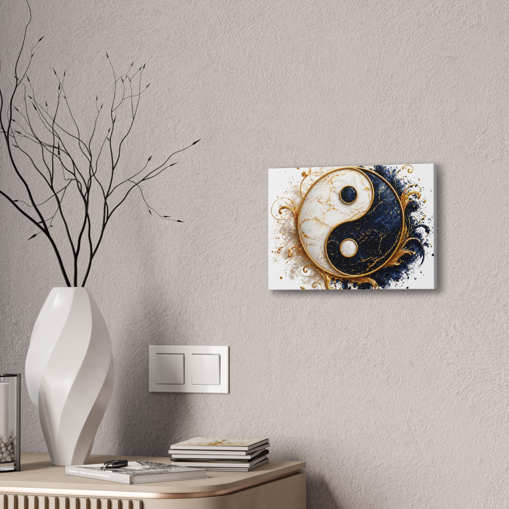 Yin Yang Marble Canvas Wall Art - Gold & Black Spiritual Decor