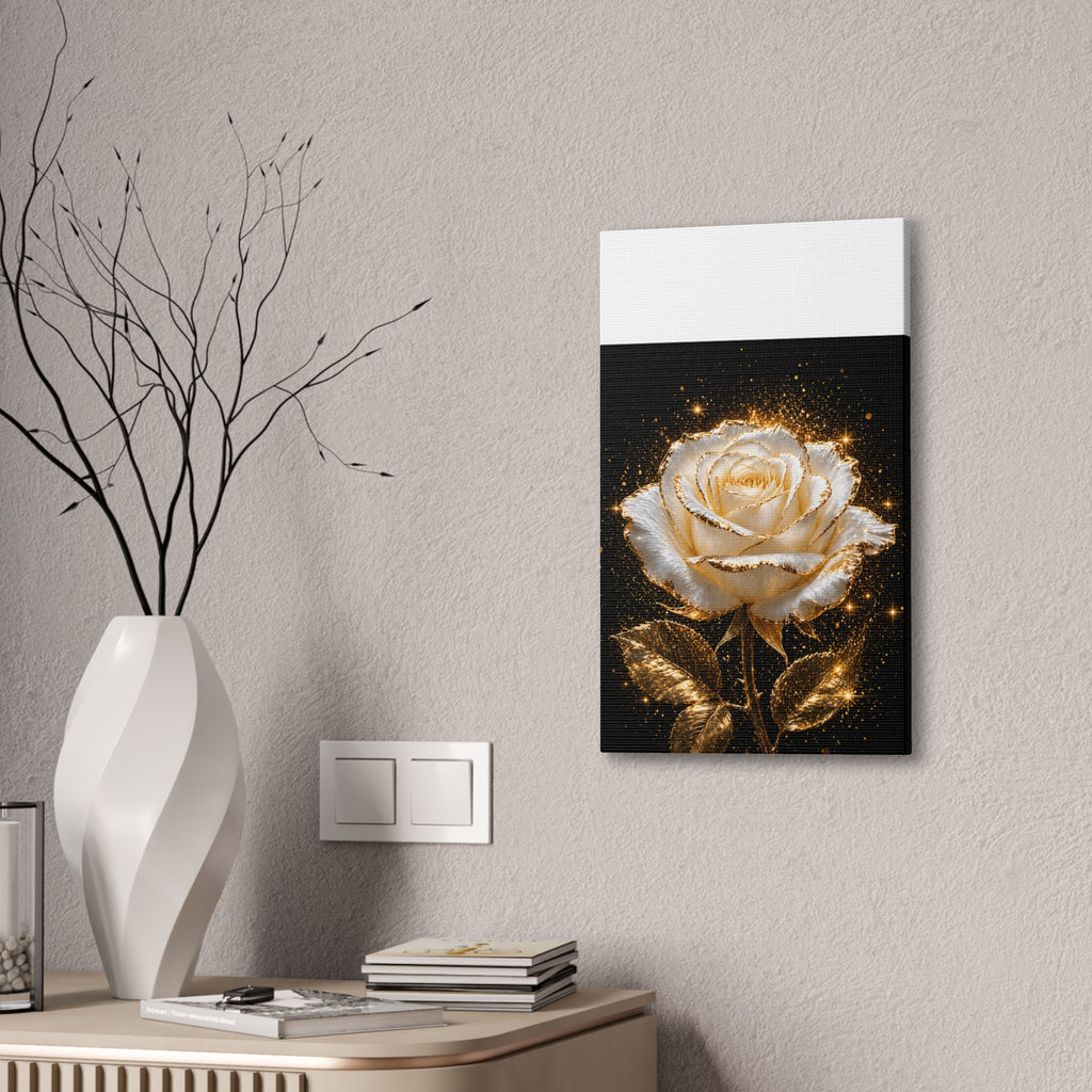 Golden Sparkle Rose Canvas Print — Glam Floral Wall Art