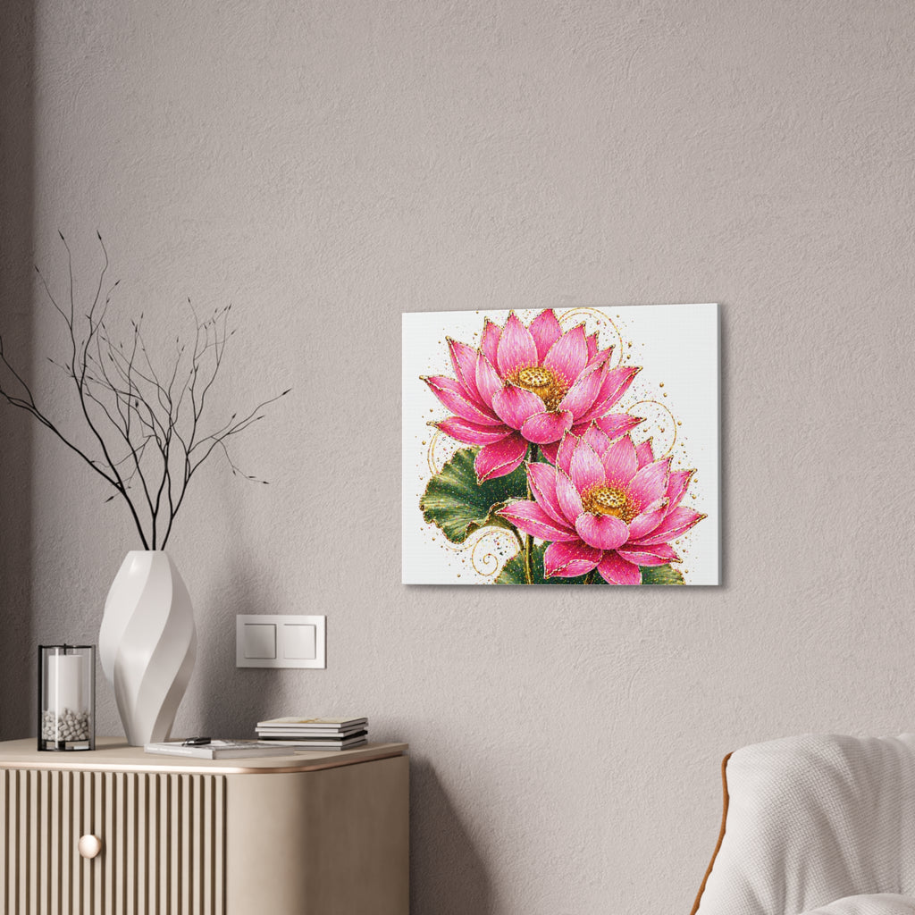 Pink Lotus Canvas Wall Art — Stretched Floral Canvas Print