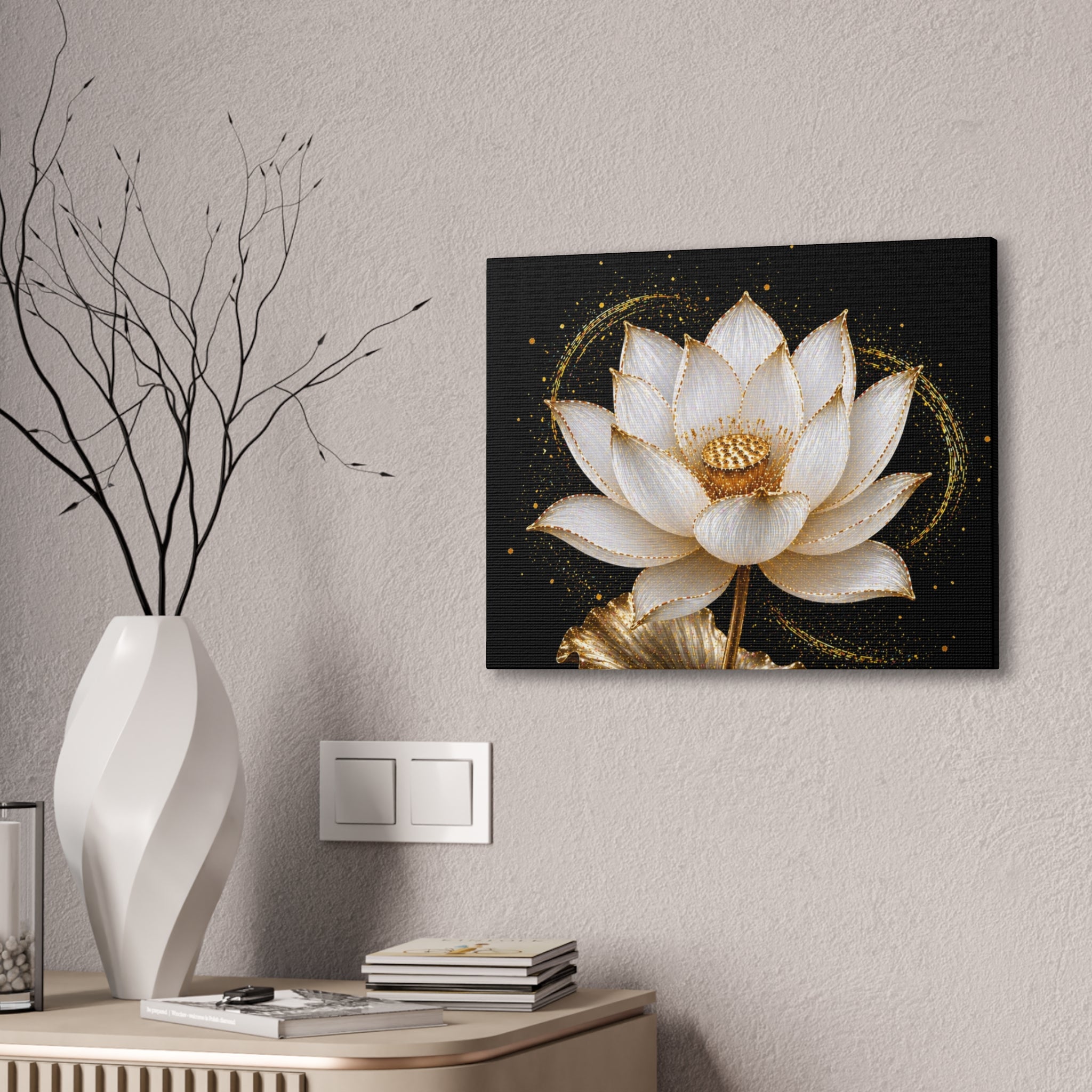 Gold Lotus Canvas Wall Art - Stretched Canvas Floral Print