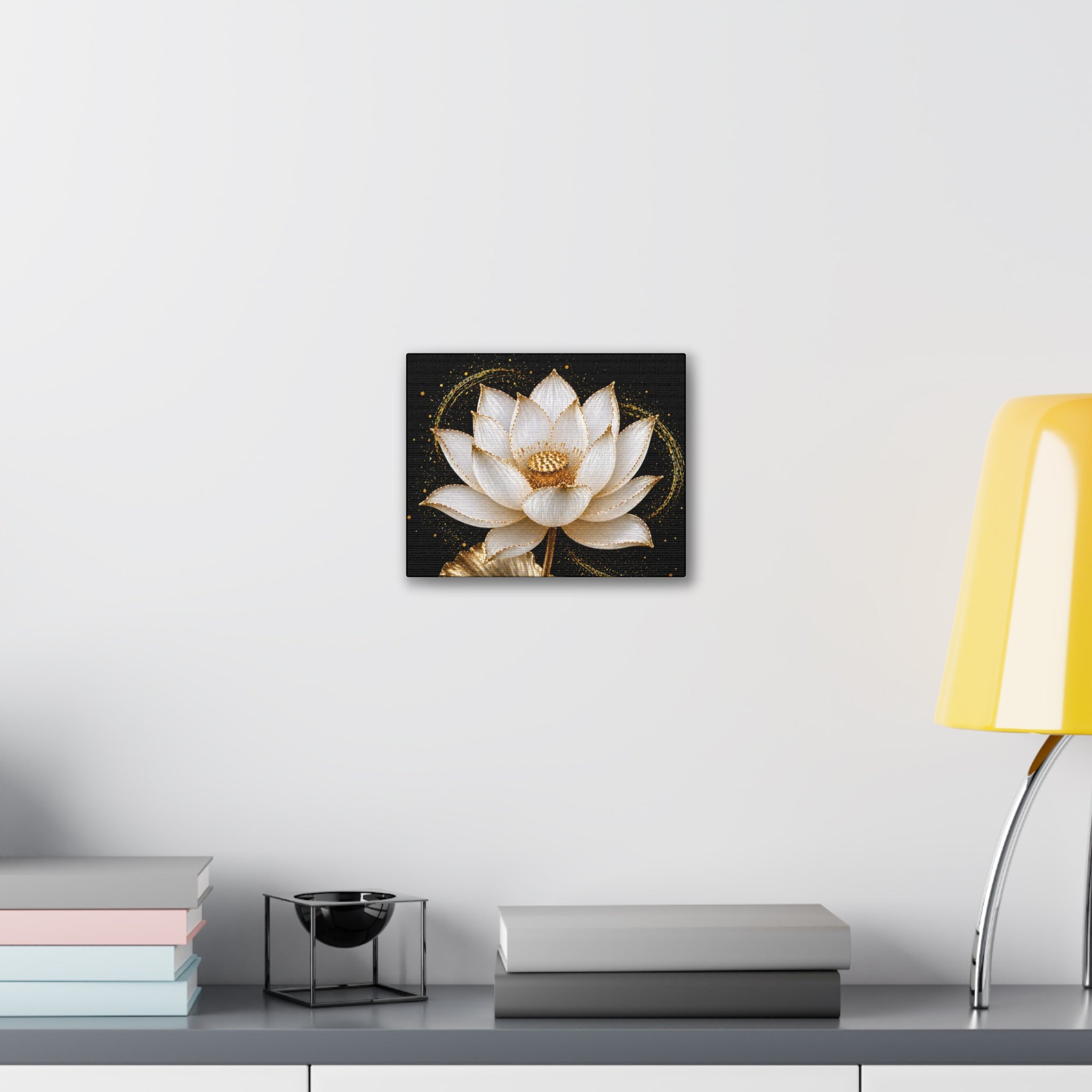 Gold Lotus Canvas Wall Art - Stretched Canvas Floral Print