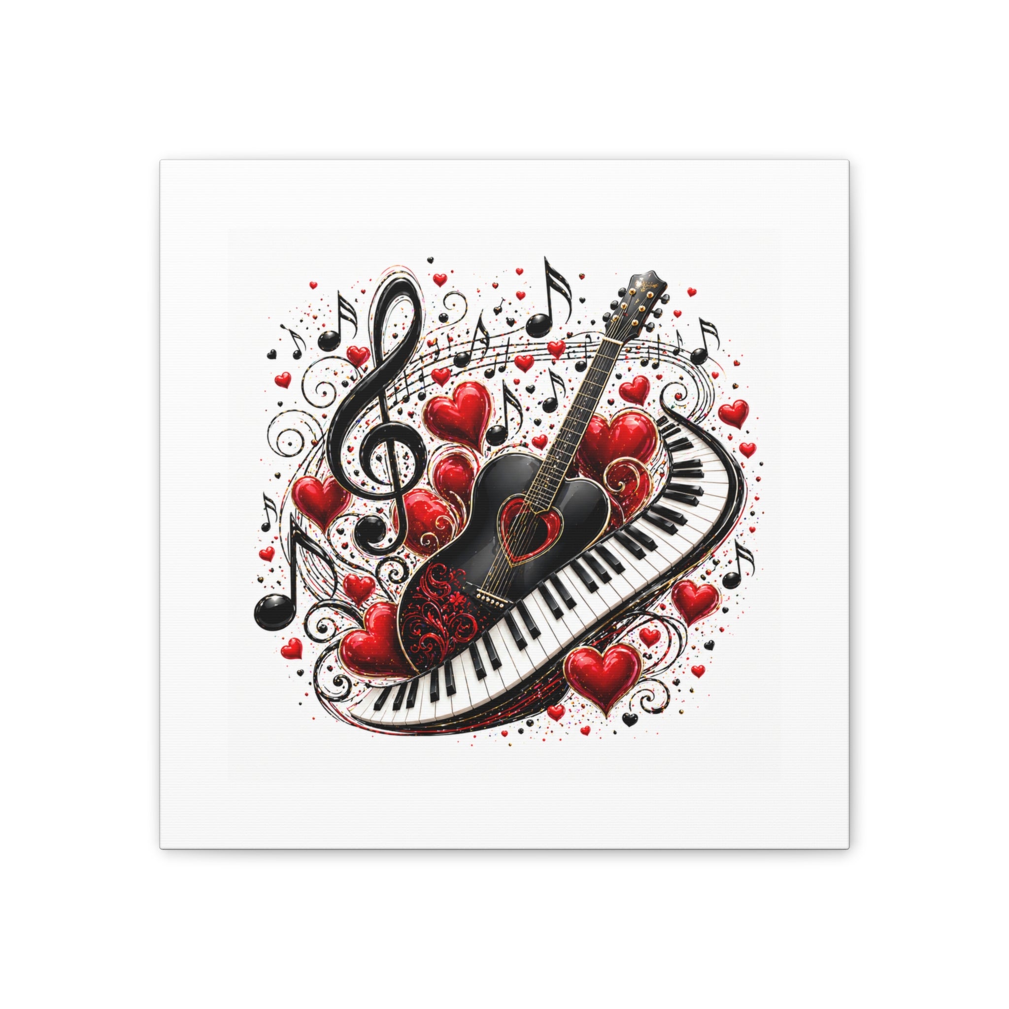 Music Heart Canvas Wall Art — Guitar & Piano Hearts Print