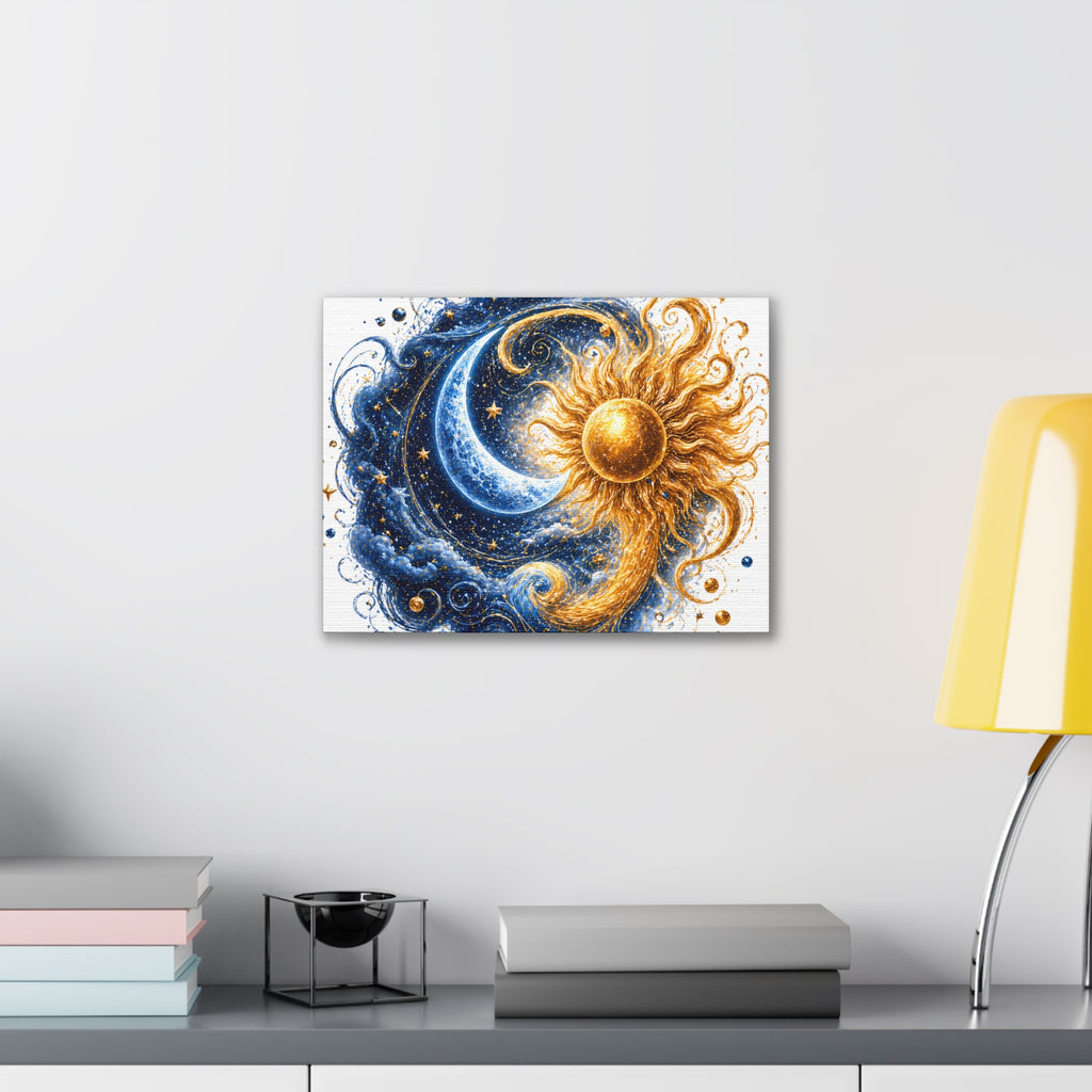 Sun and Moon Wall Art Canvas - Cosmic Celestial Painting