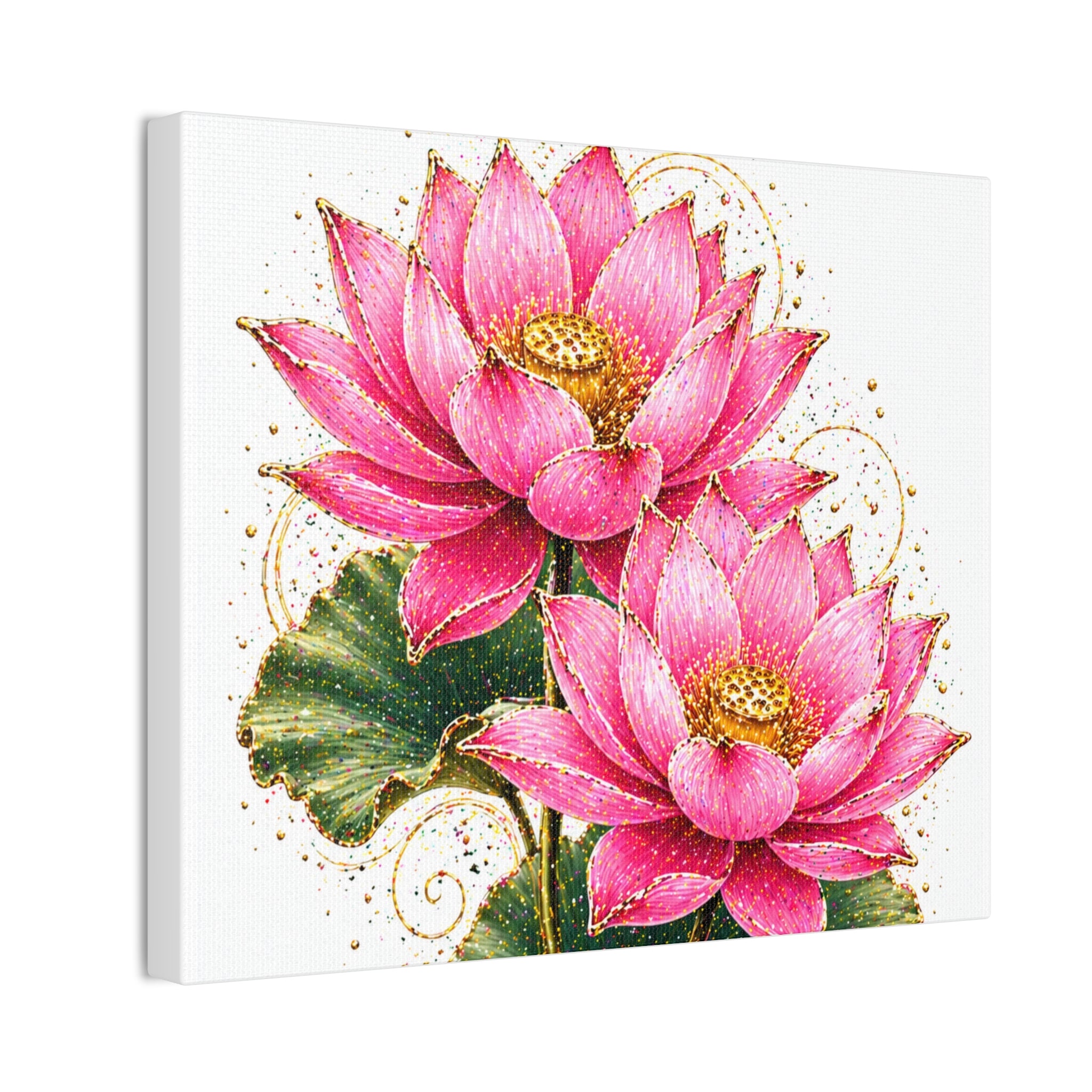 Pink Lotus Canvas Wall Art — Stretched Floral Canvas Print