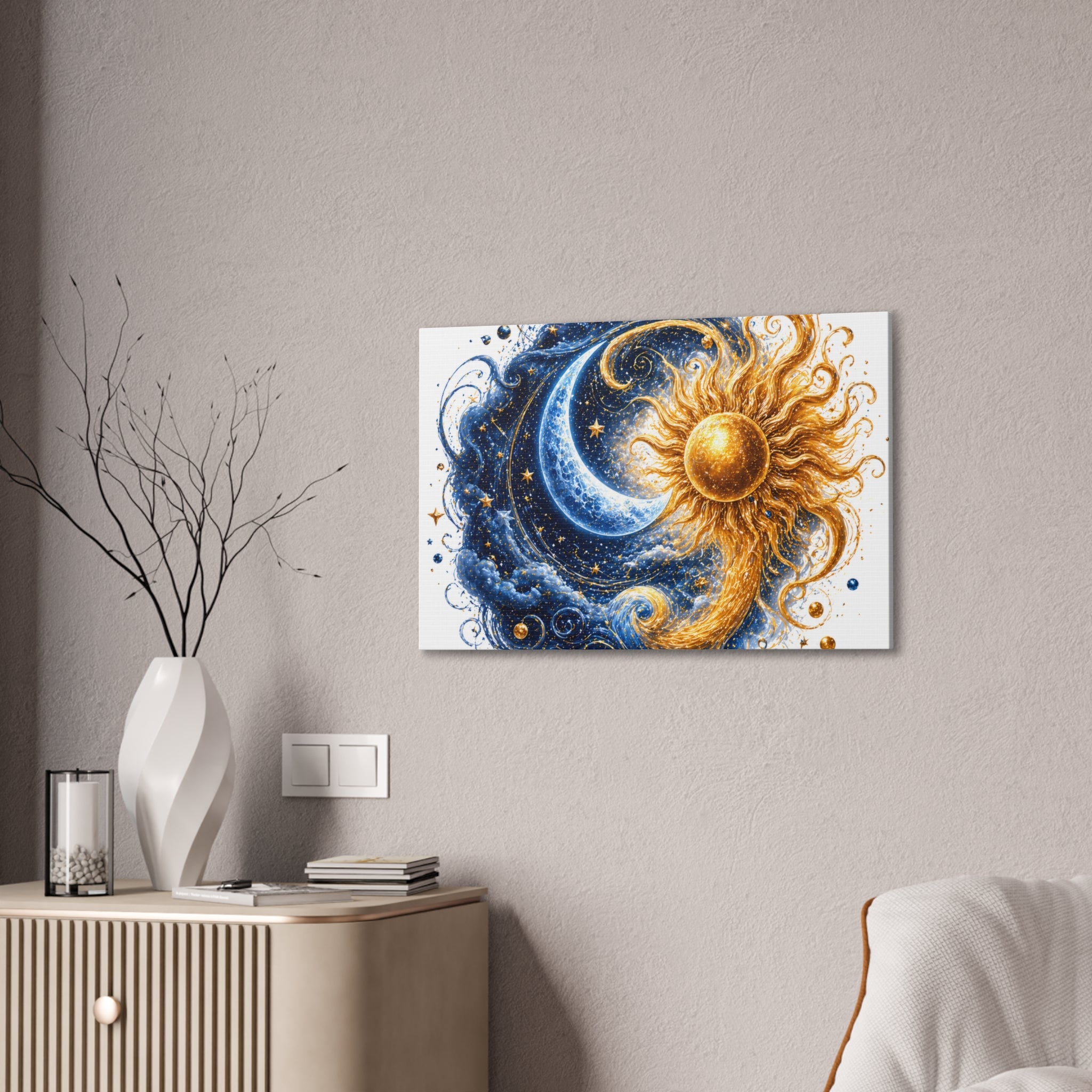 Sun and Moon Wall Art Canvas - Cosmic Celestial Painting