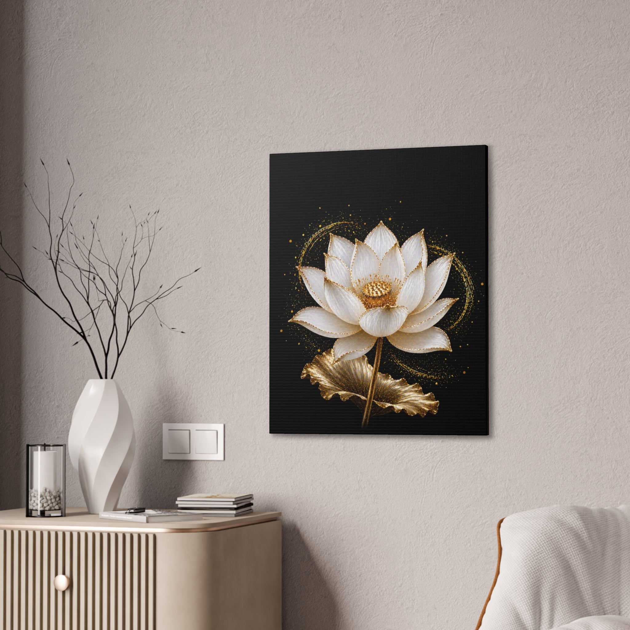 Gold Lotus Canvas Wall Art - Stretched Canvas Floral Print