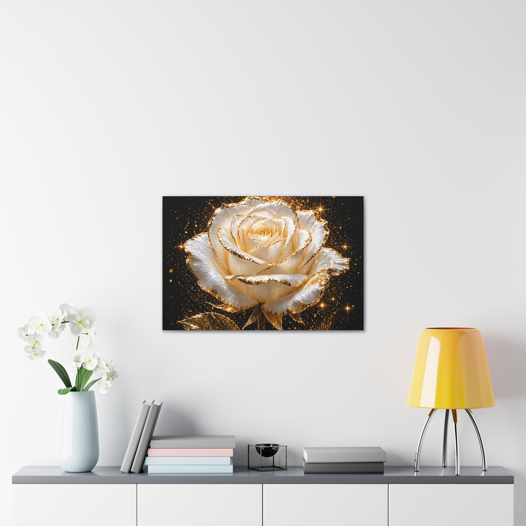 Golden Sparkle Rose Canvas Print — Glam Floral Wall Art