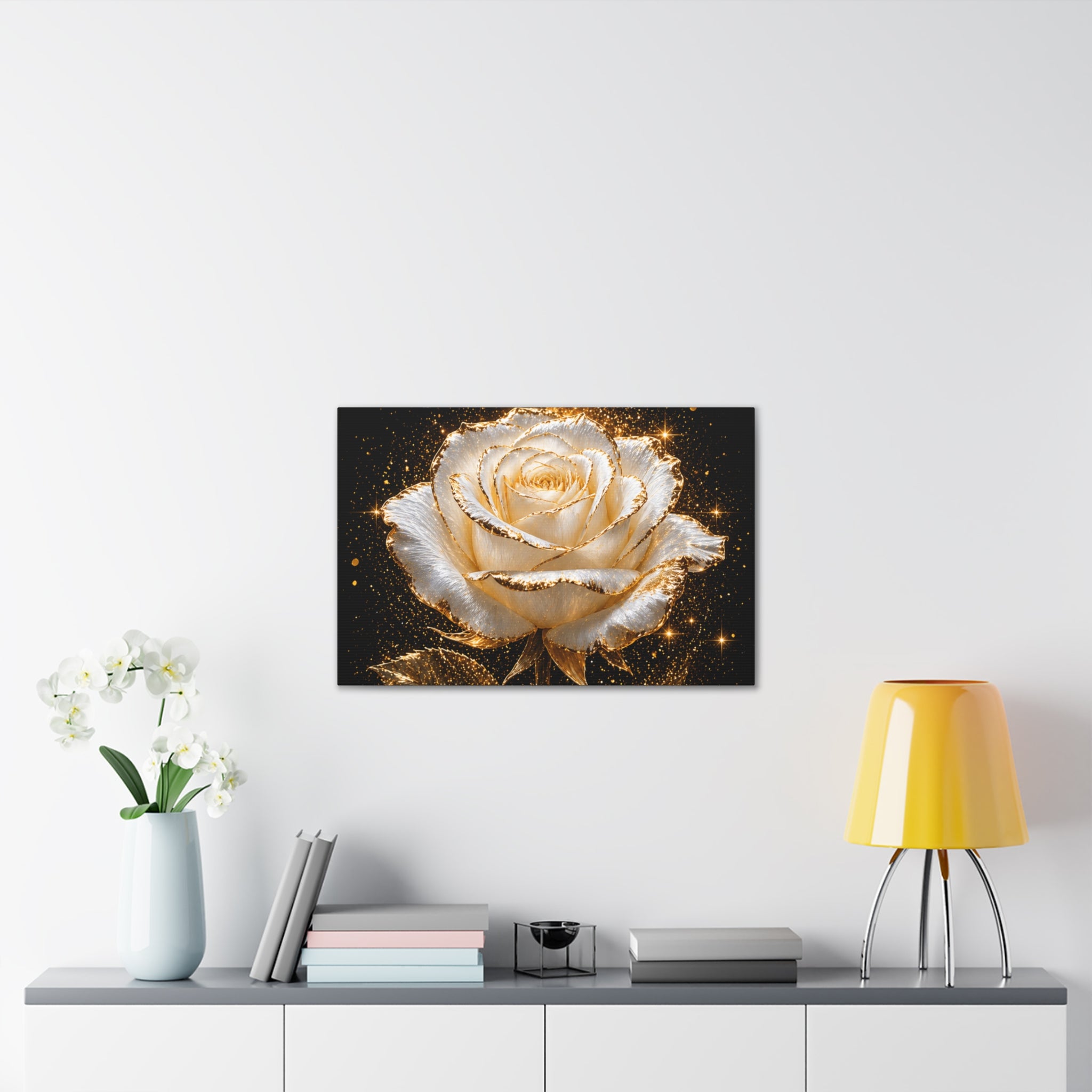 Golden Sparkle Rose Canvas Print — Glam Floral Wall Art