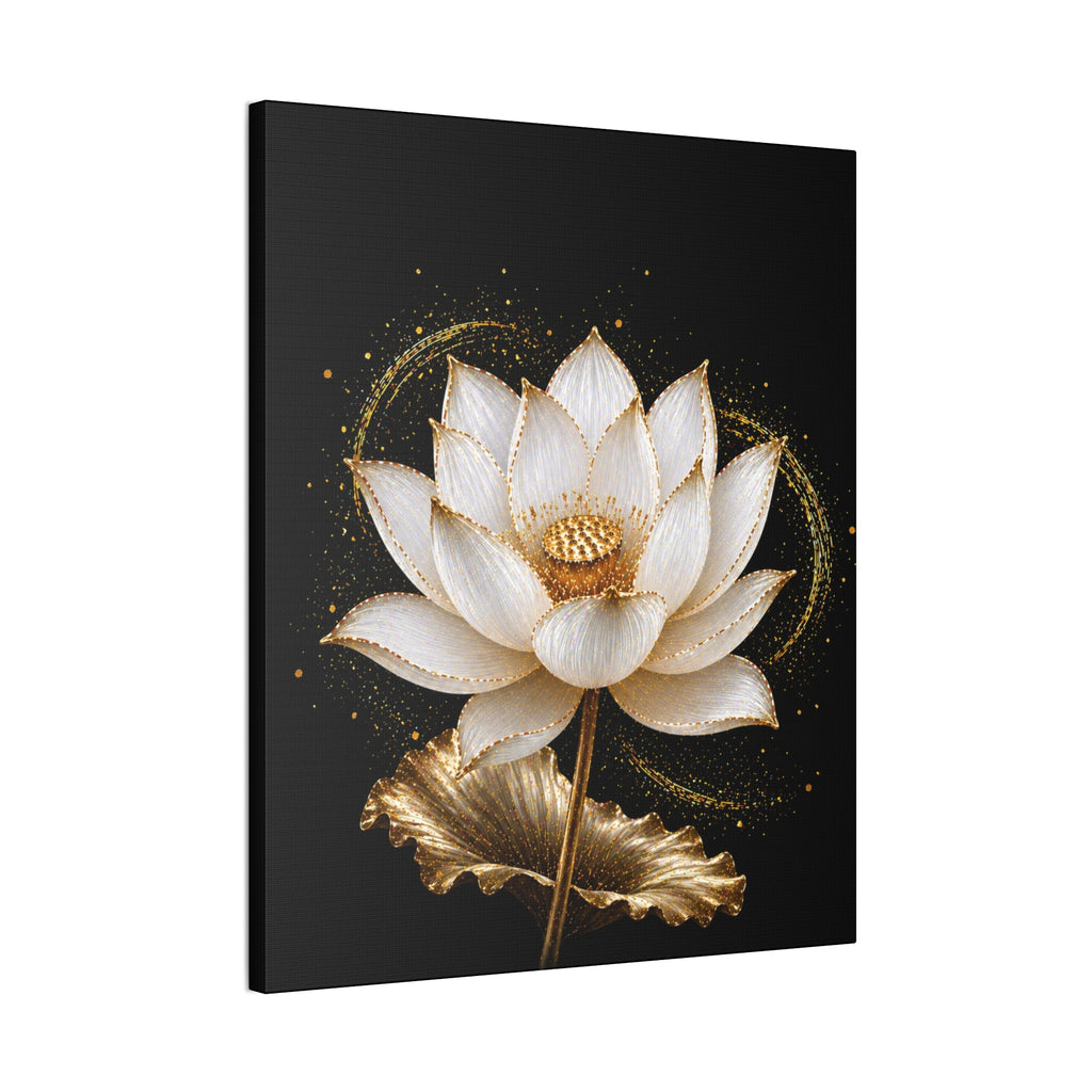 Gold Lotus Canvas Wall Art - Stretched Canvas Floral Print