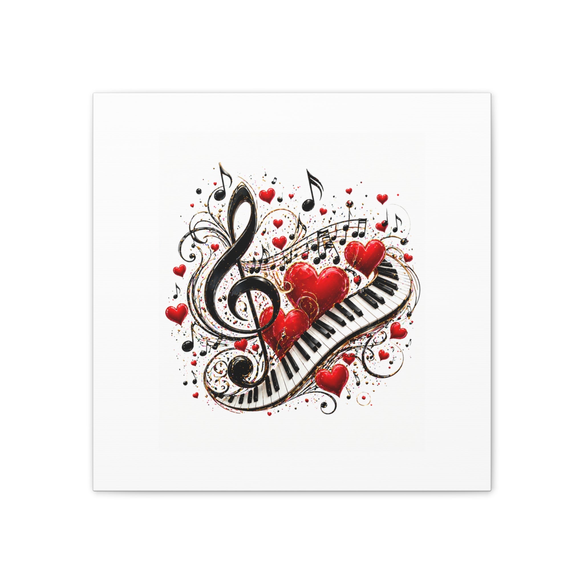 Canvas Print - Musical Hearts Treble Clef & Piano Wall Art (Valentine Music Gift)