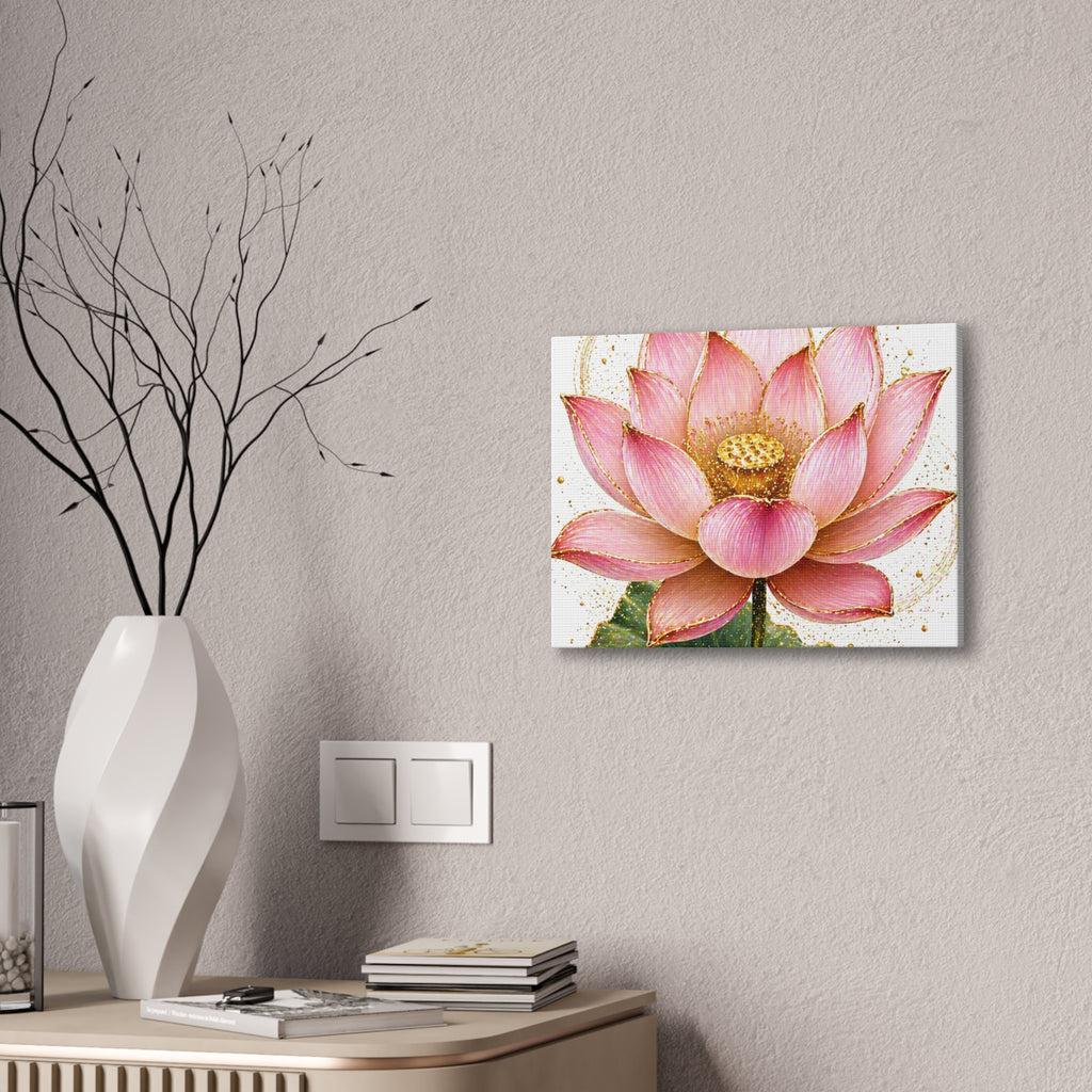 Pink Lotus Canvas Wall Art — Stretched Floral Canvas Print