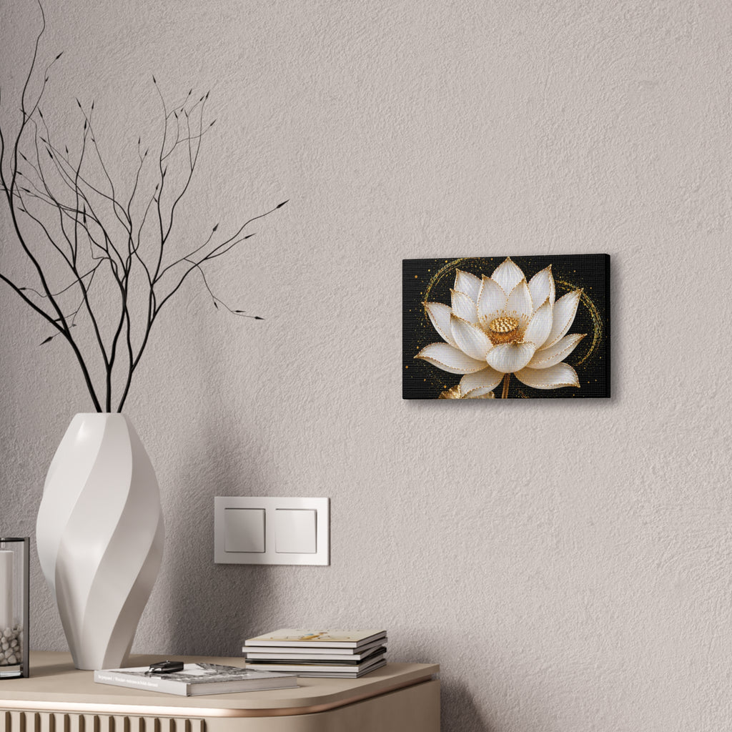 Gold Lotus Canvas Wall Art - Stretched Canvas Floral Print