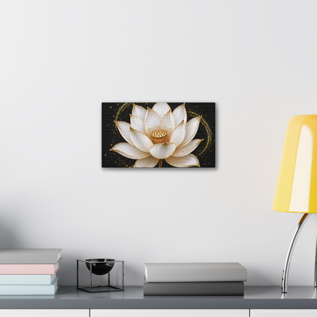 Gold Lotus Canvas Wall Art - Stretched Canvas Floral Print