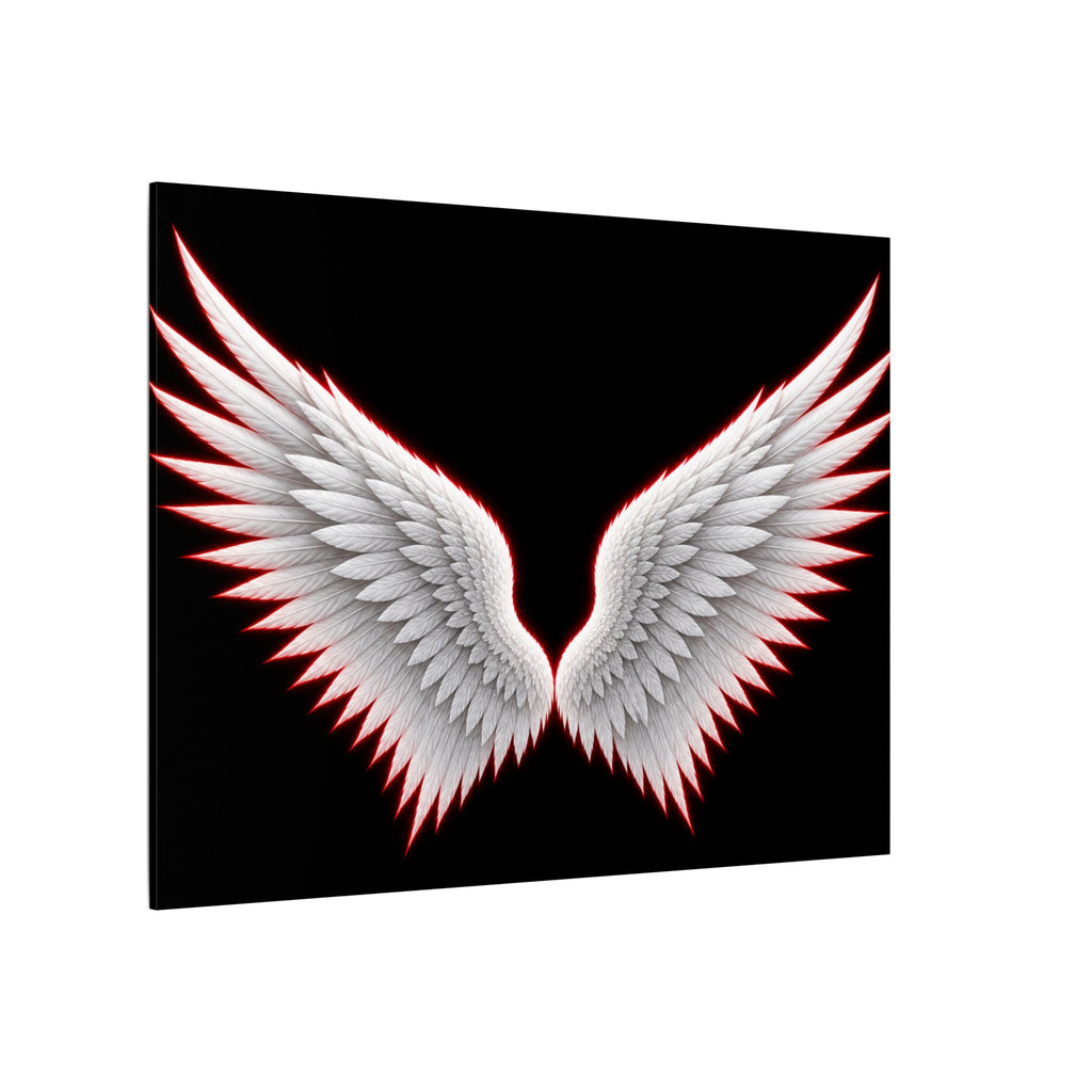 Angel Wings Wall Art Canvas — White Feather Wings on Black Matte Stretched Canvas