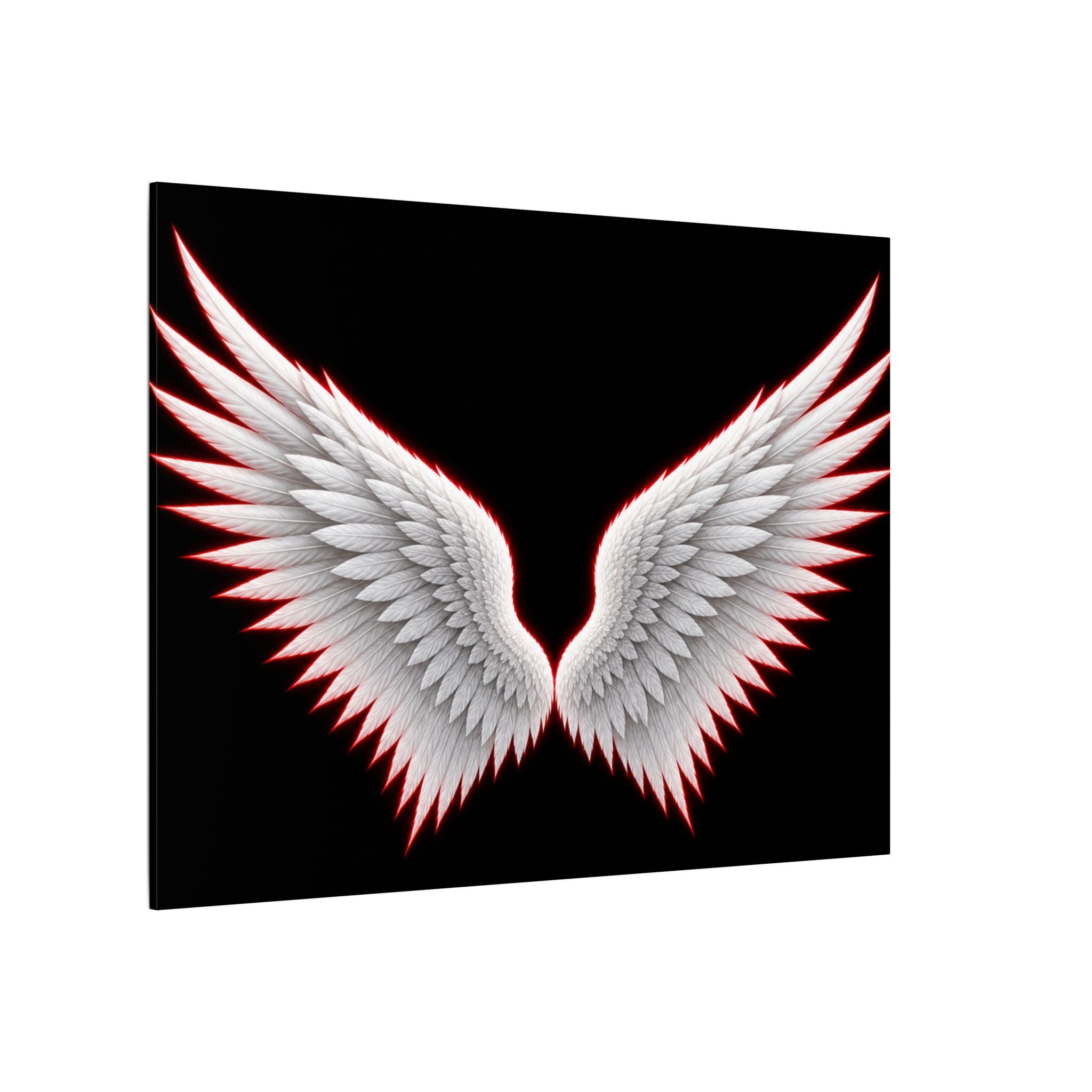 Angel Wings Wall Art Canvas — White Feather Wings on Black Matte Stretched Canvas
