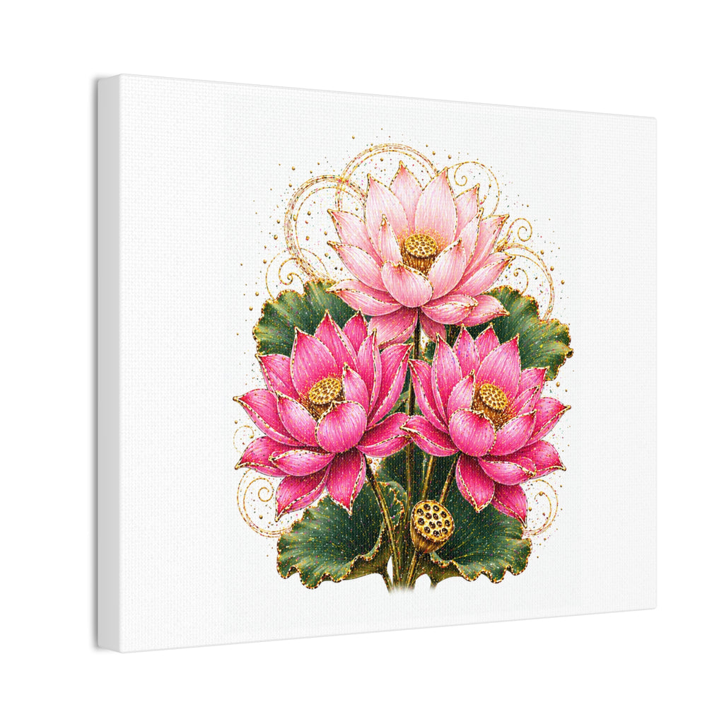 Lotus Floral Canvas Wall Art — Pink Lotus Stretched Canvas Print